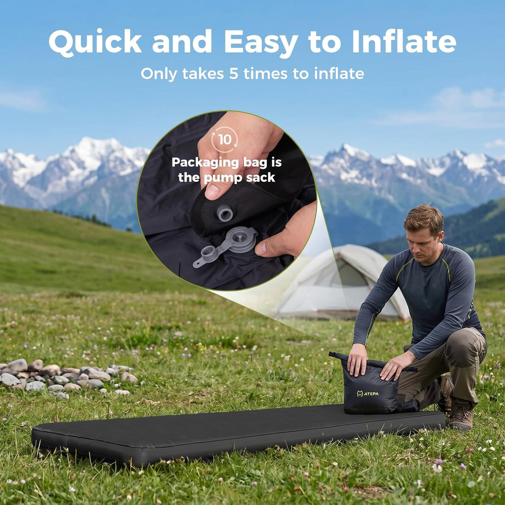 ATEPA rolled sleeping pad packed small to show compact backpackability