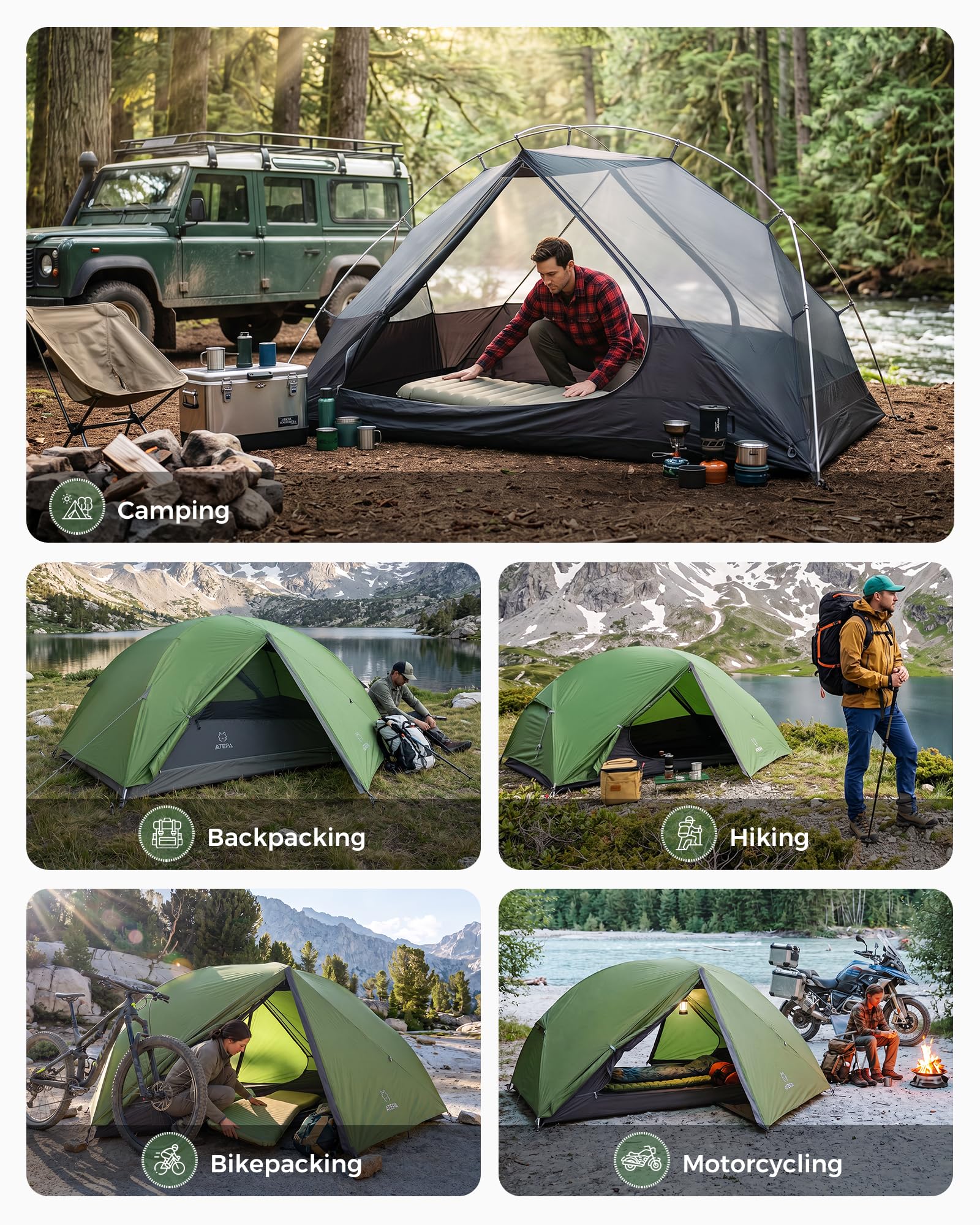 ATEPA tent compressed in its stuff sack demonstrating small packable size benefit