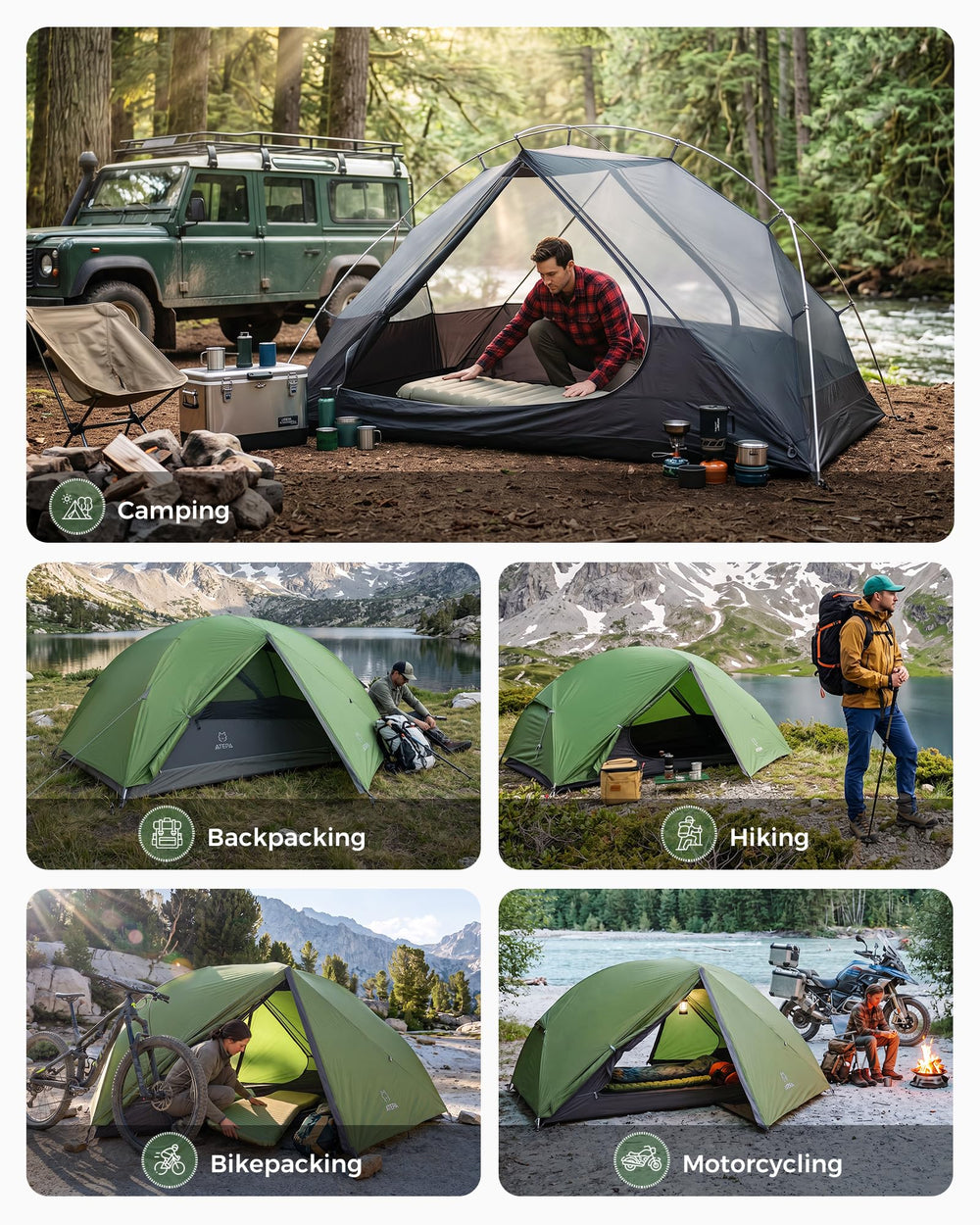 ATEPA tent compressed in its stuff sack demonstrating small packable size benefit
