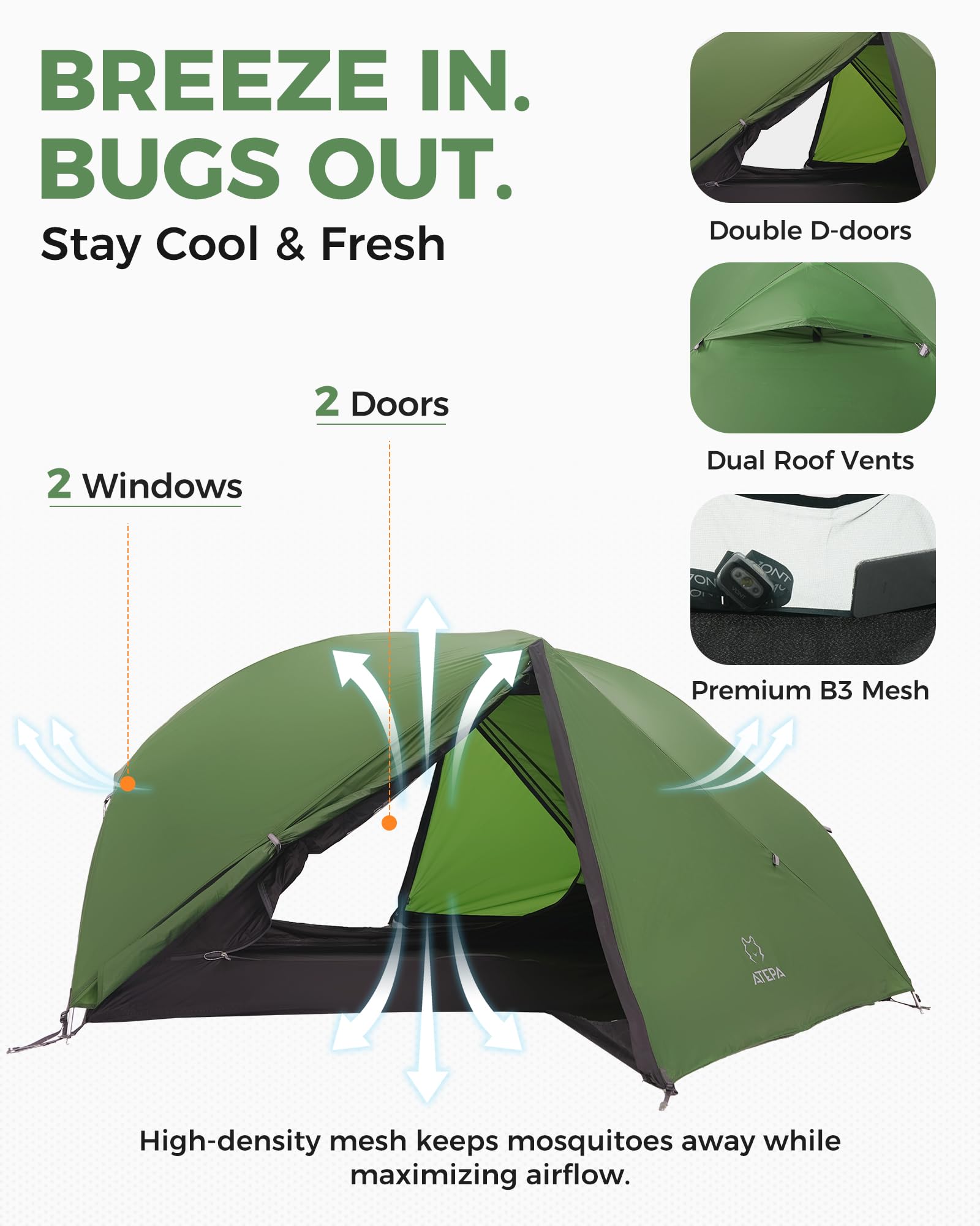ATEPA tent at night with reflective guylines improving campsite visibility benefit