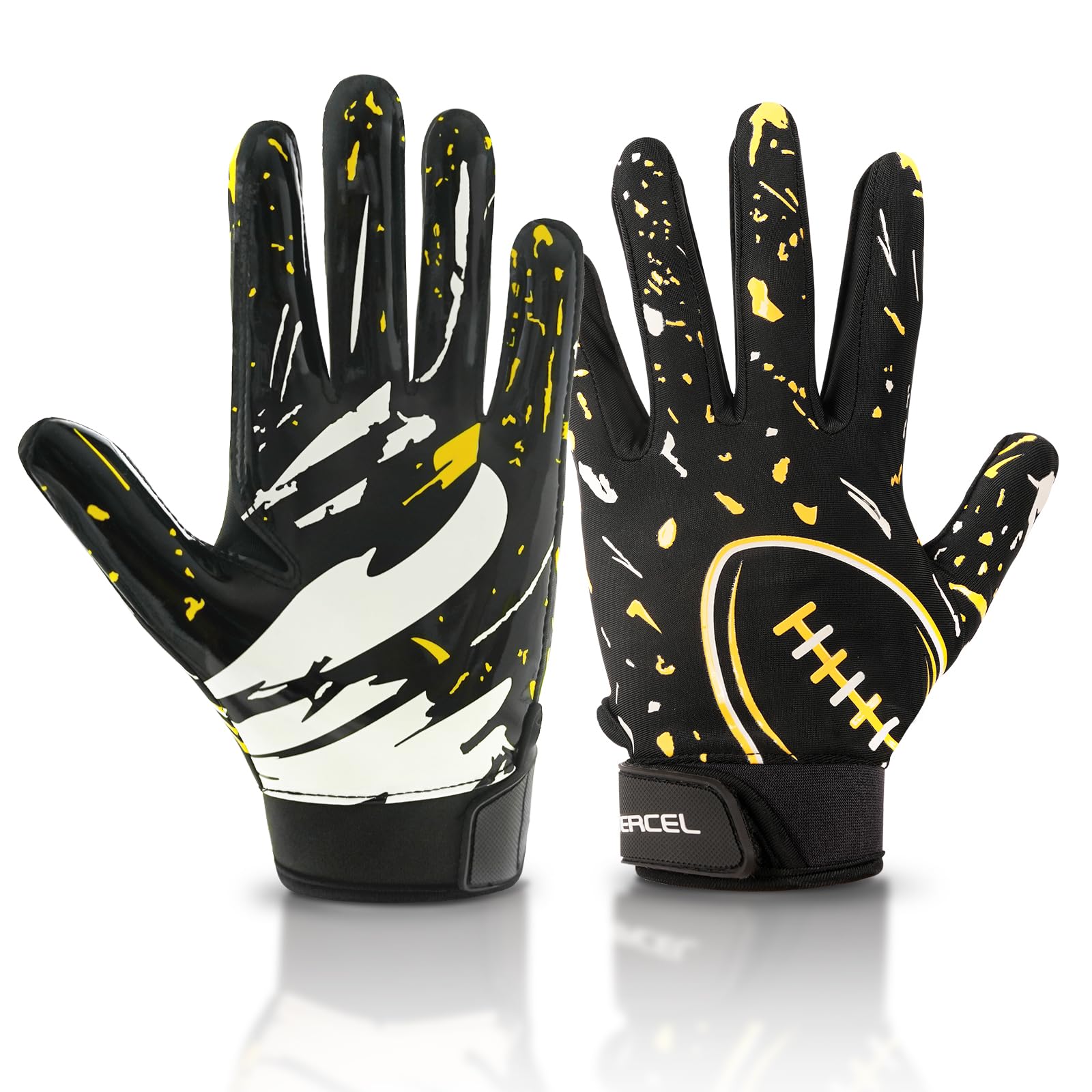 ATERCEL front view of youth receiver gloves showing clean fit and grip advantage