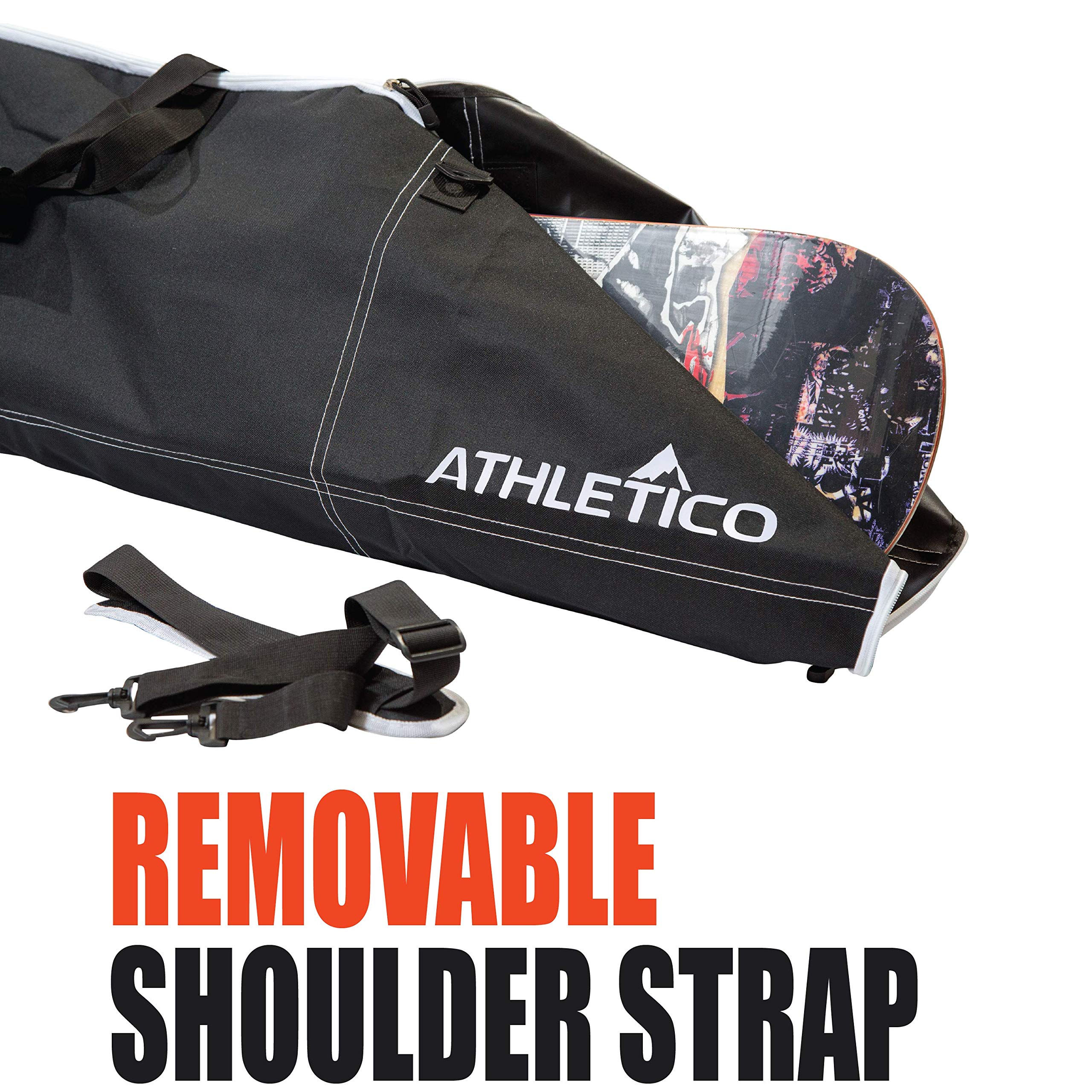 Athletico side profile showing a snowboard fitted into the padded sleeve