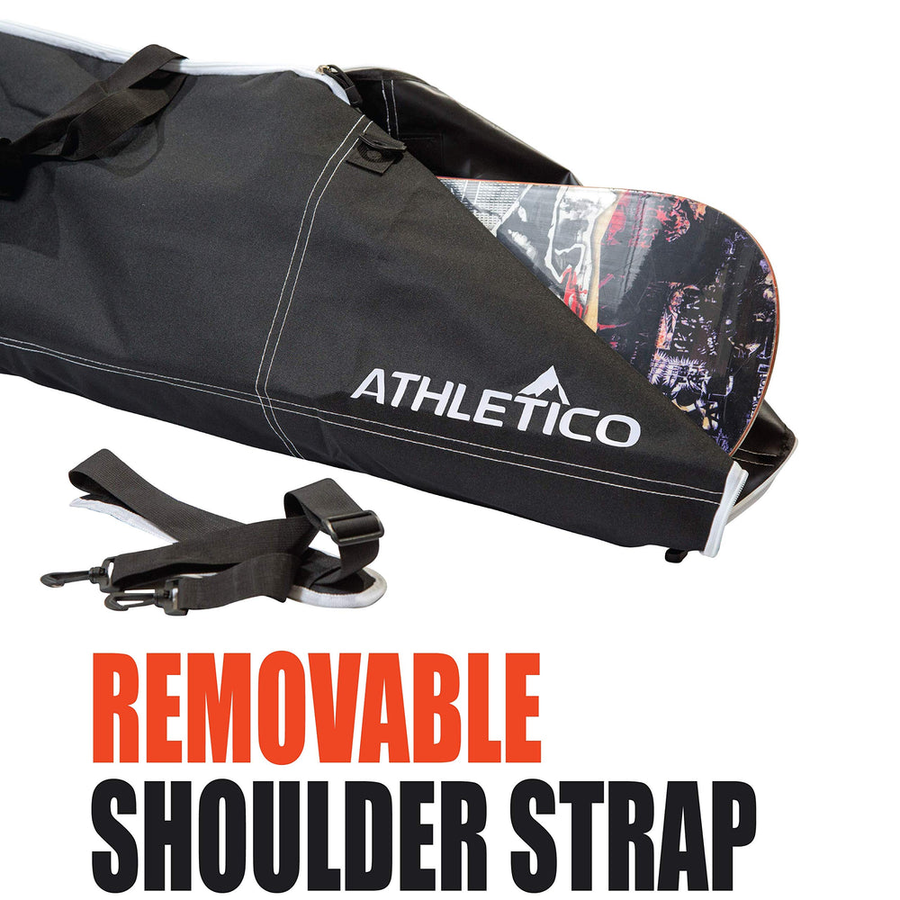 Athletico side profile showing a snowboard fitted into the padded sleeve