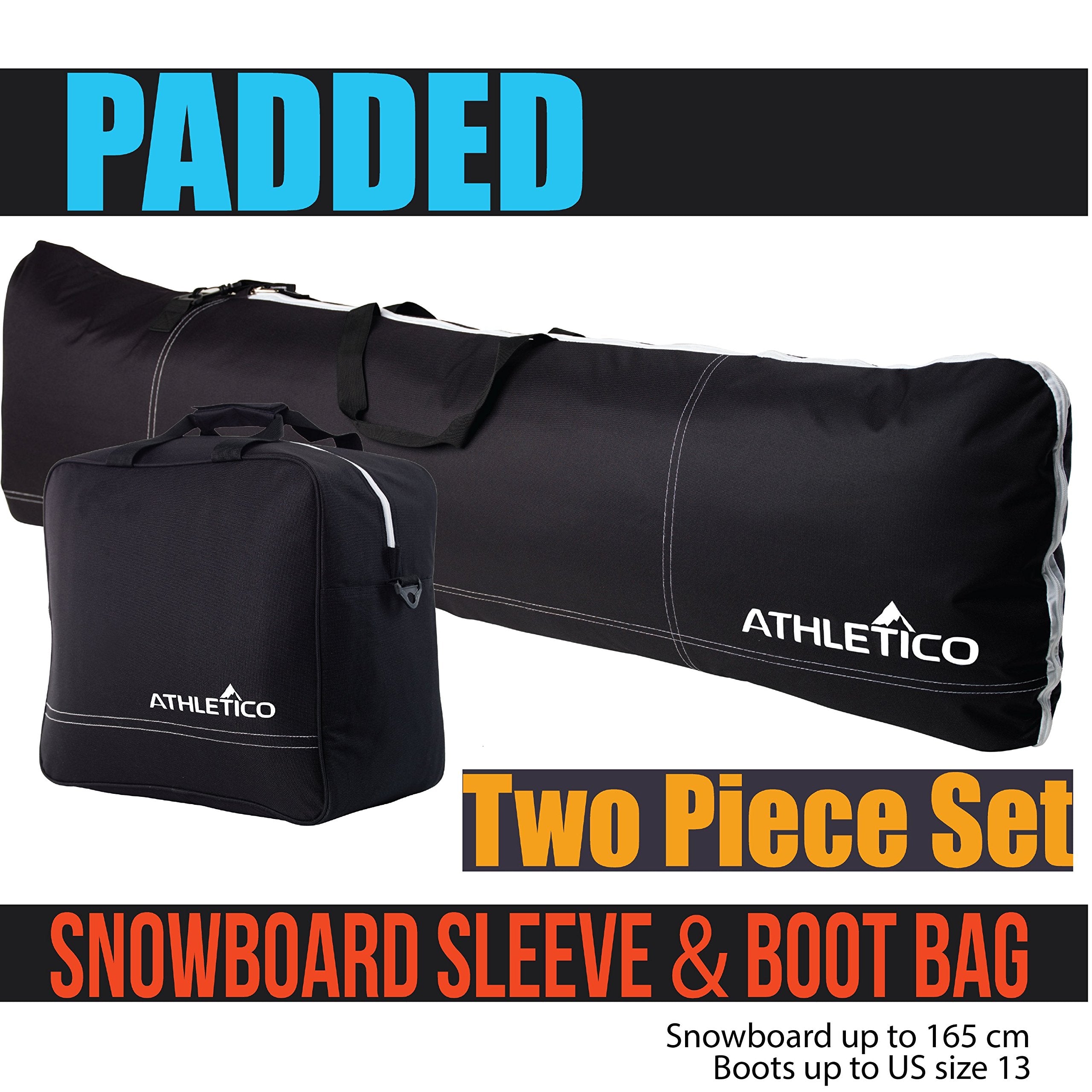 Athletico boot bag open with snowboard boots inside for organized transport