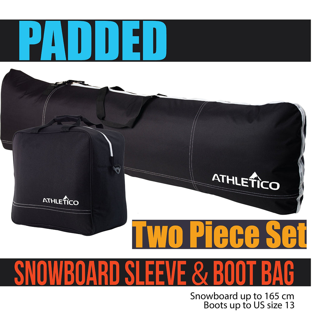 Athletico boot bag open with snowboard boots inside for organized transport