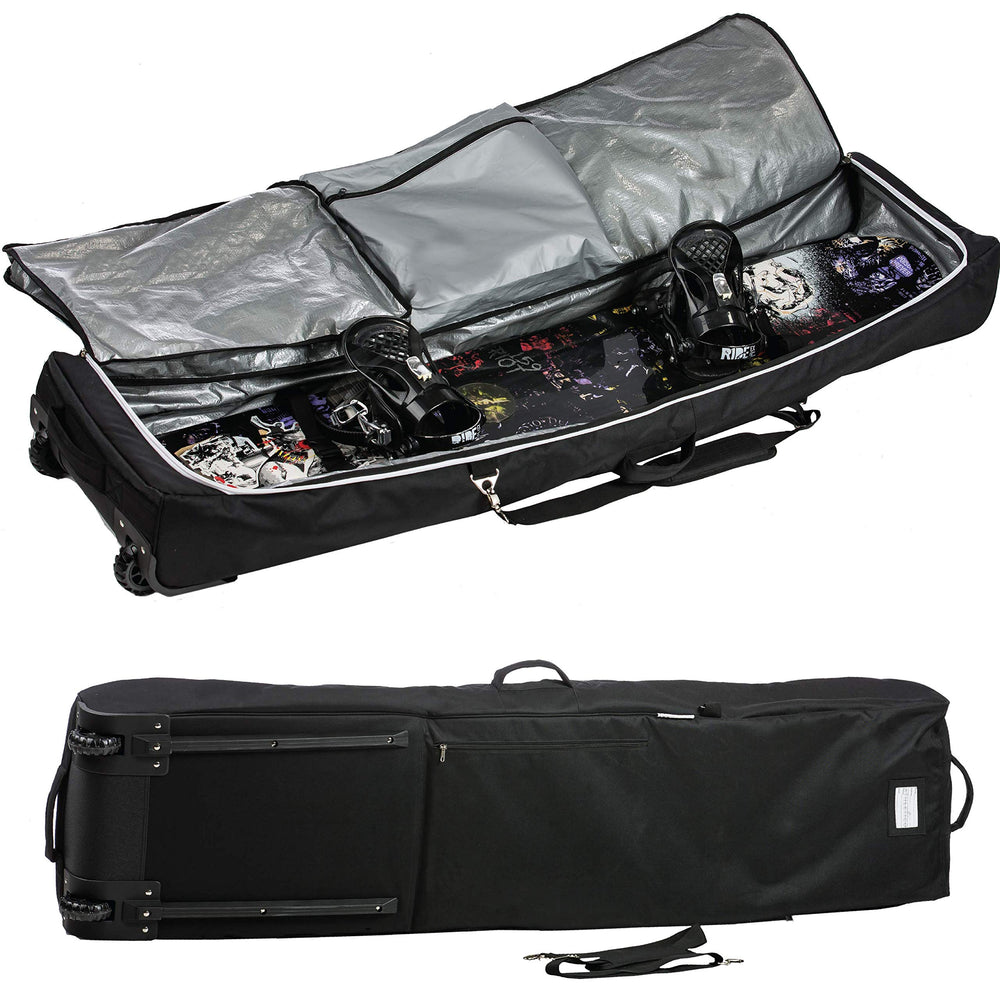 Athletico packed bag with snowboard inside demonstrating secure fit benefit
