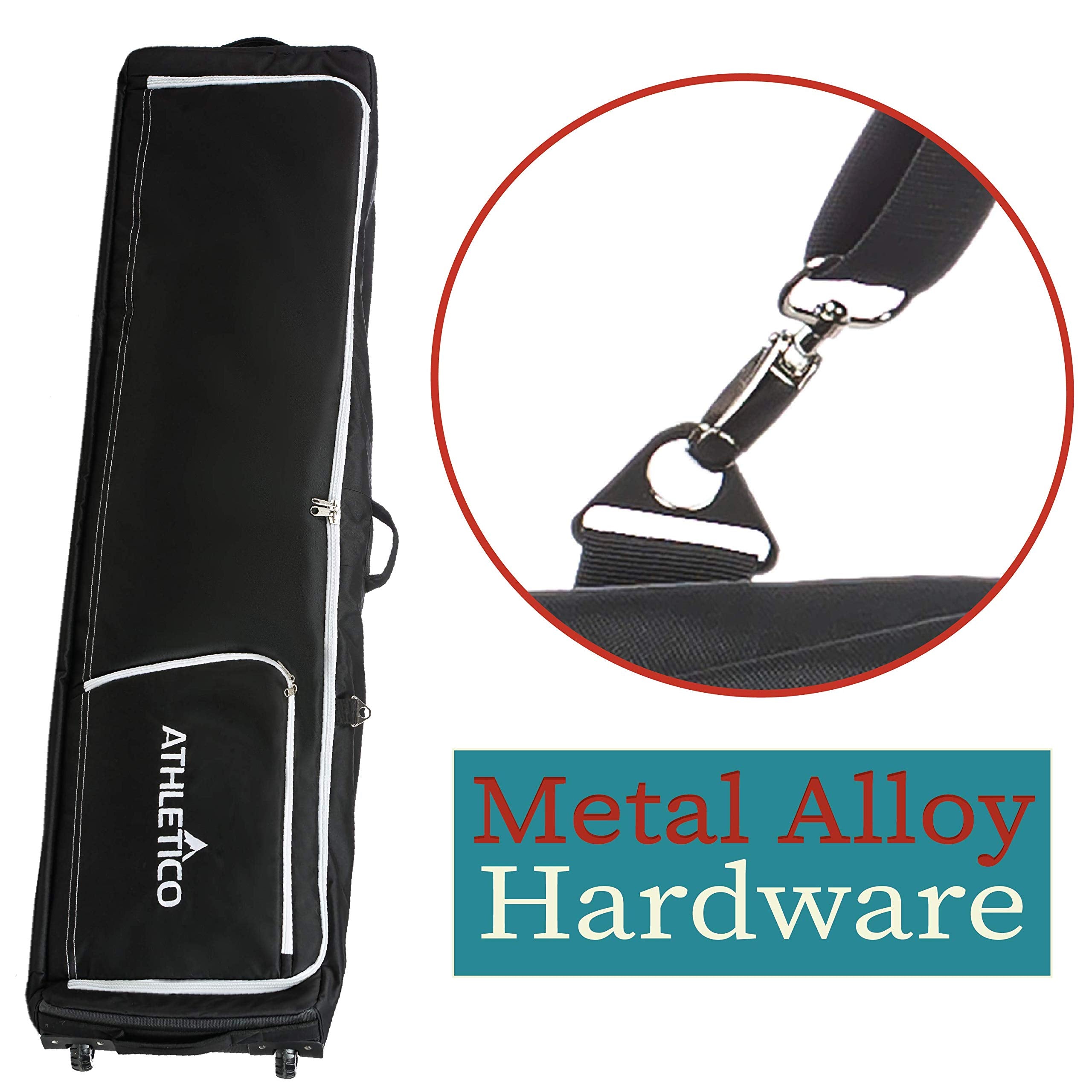 Athletico bag beside person to show 175 cm size and travel scale