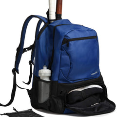 Athletico front view of blue backpack showing balanced storage and style