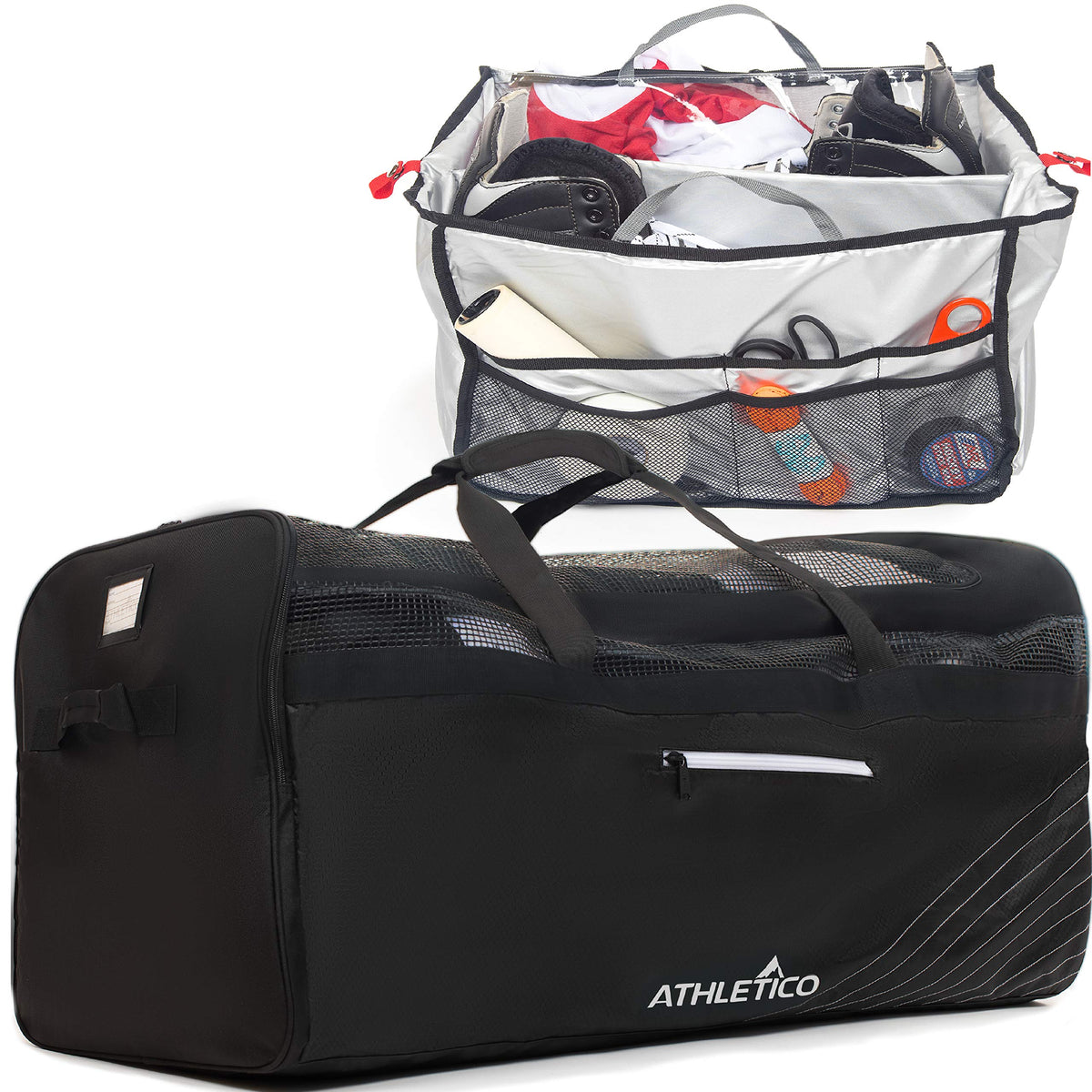 Athletico front view duffel showing large capacity and easy access