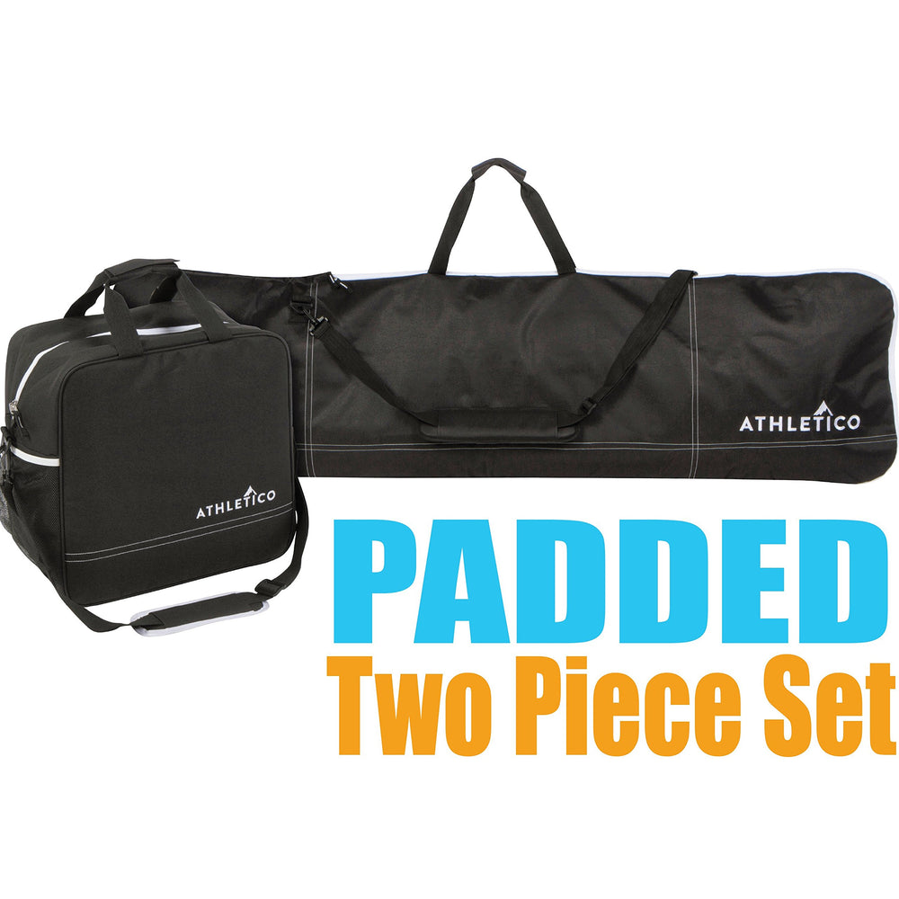 Athletico bags at a mountain lodge entrance ready for ski area access