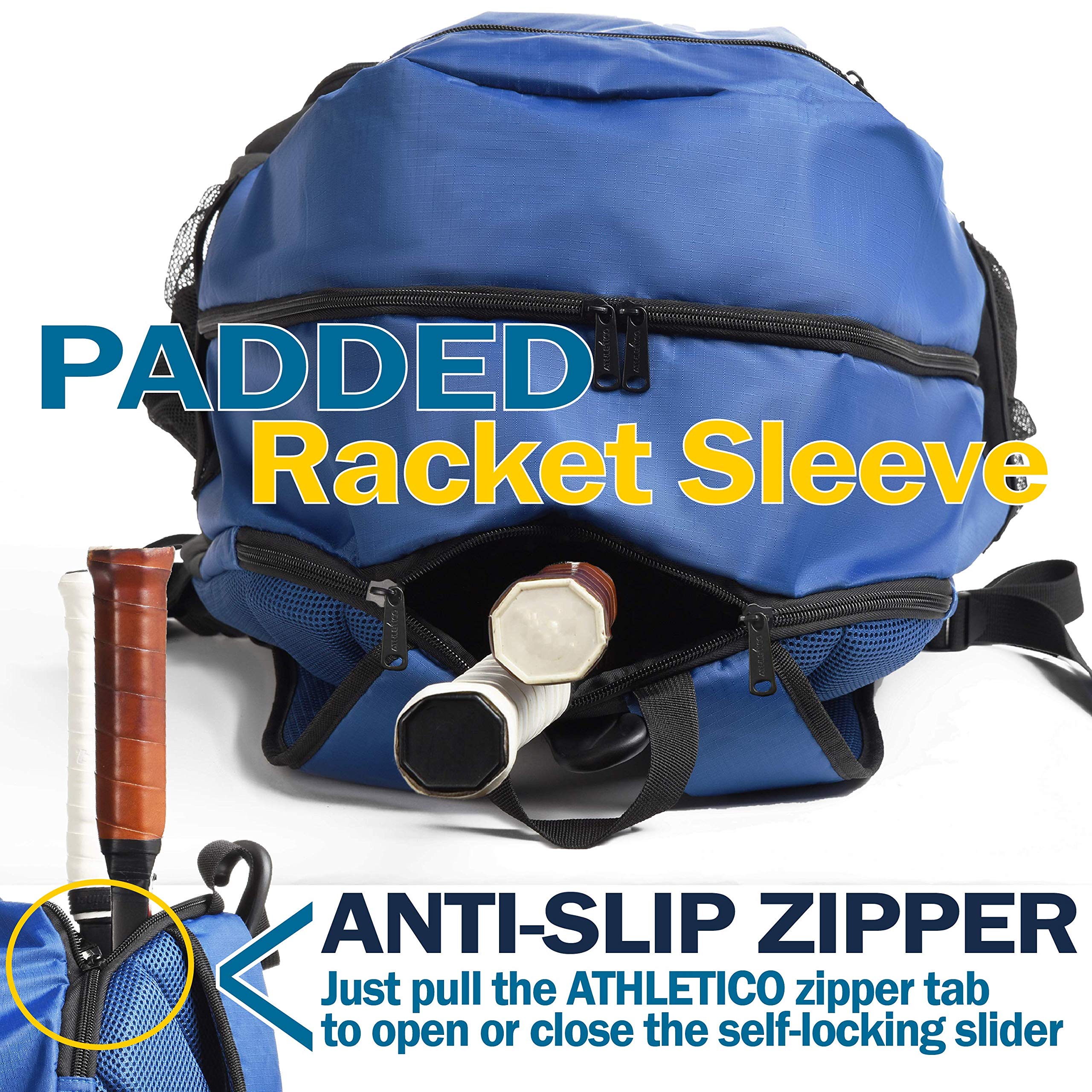 Athletico padded racket compartment protecting two rackets for safe transport