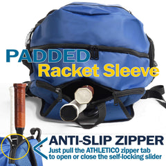 Athletico padded racket compartment protecting two rackets for safe transport