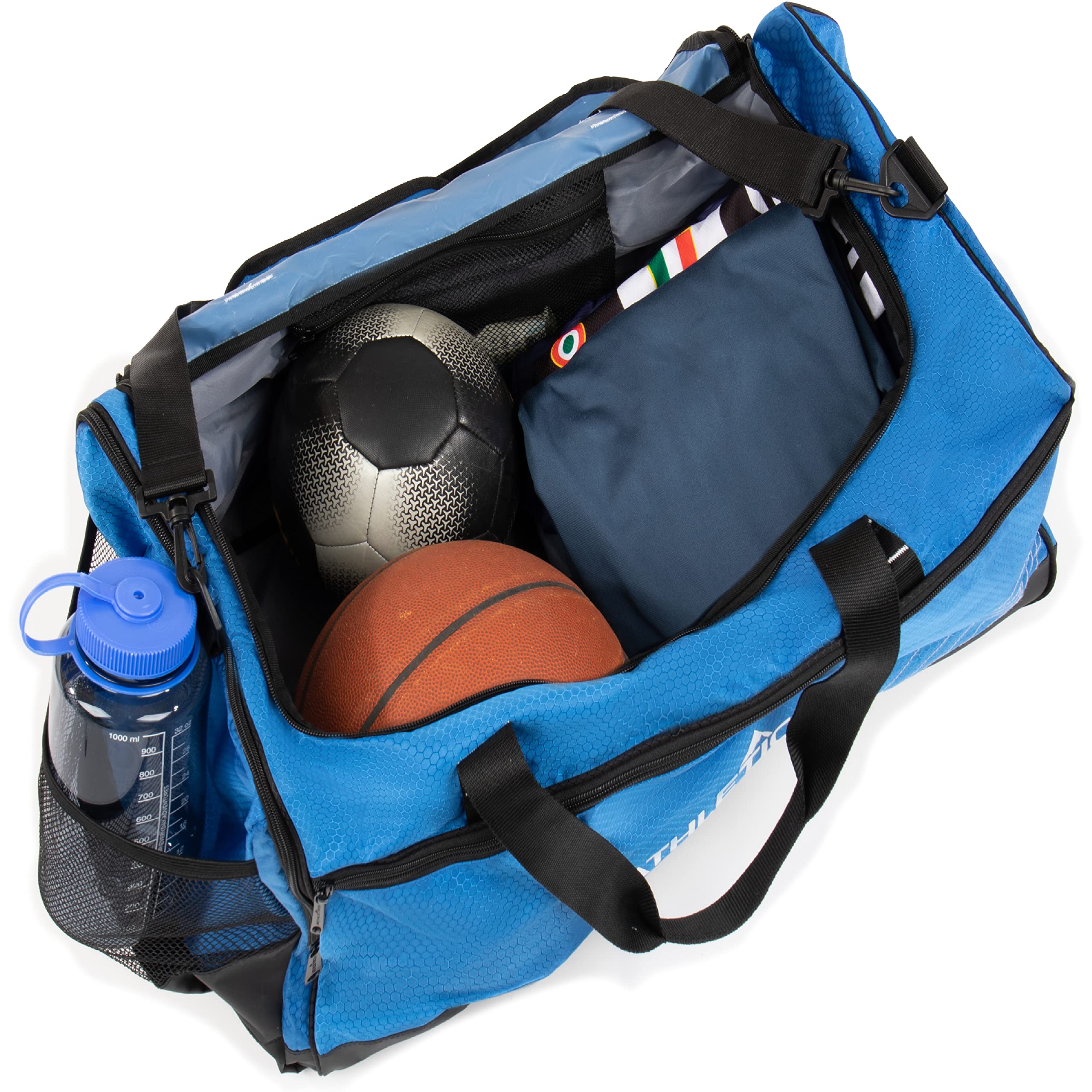 Athletico cleats compartment open showing vented pocket that isolates dirt and odors