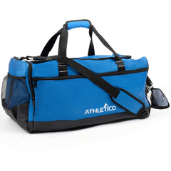 Athletico front view showing roomy duffel and quick access pockets for organization