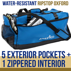 Athletico main compartment loaded with ball, clothes, and gear for easy packing
