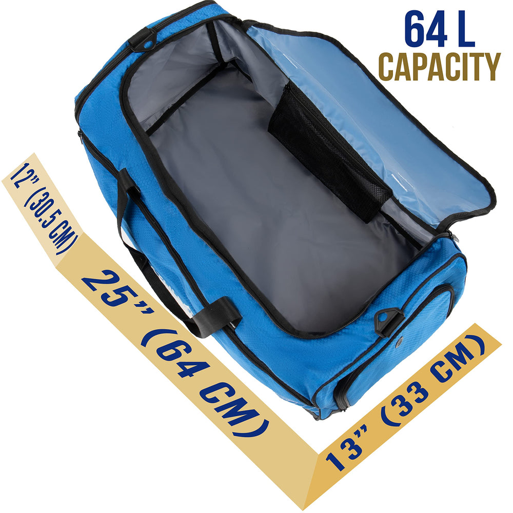 Athletico padded shoulder strap shown attached for comfortable long carries