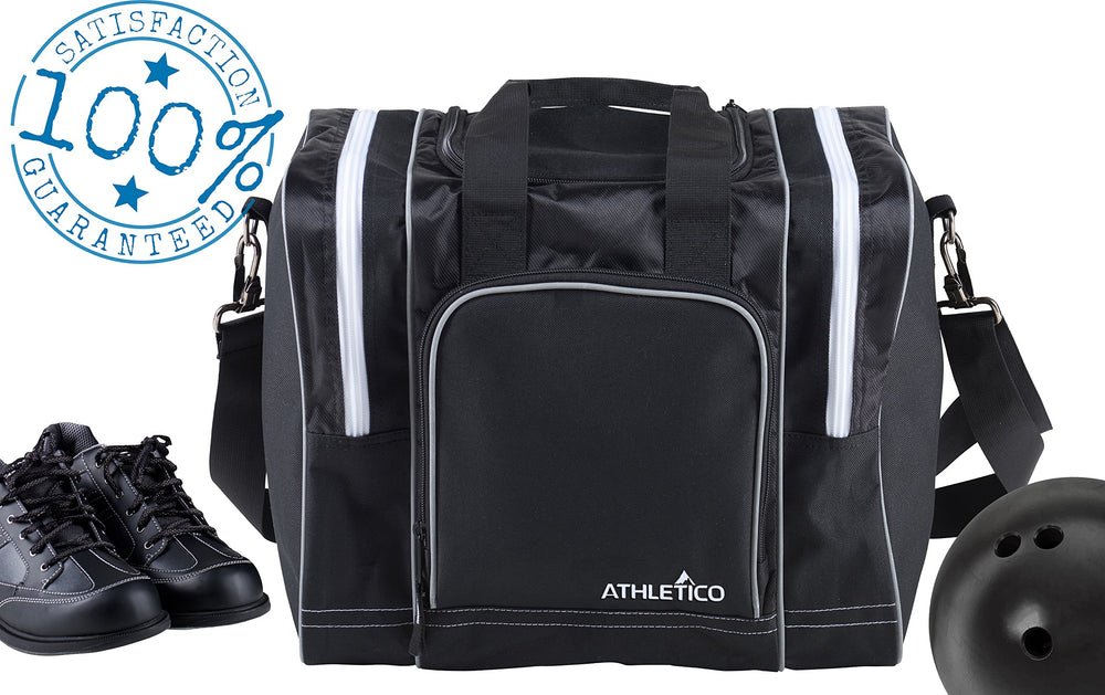 Athletico bag beside a bowling ball illustrating secure fit and scale