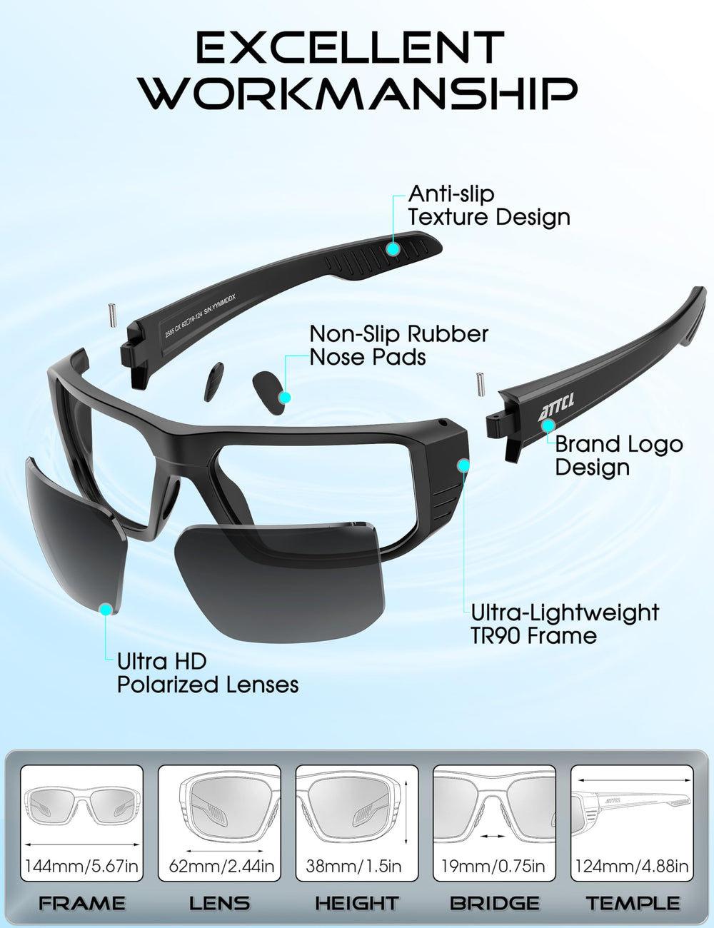 ATTCL sunglasses beside a wallet to show compact size and portability