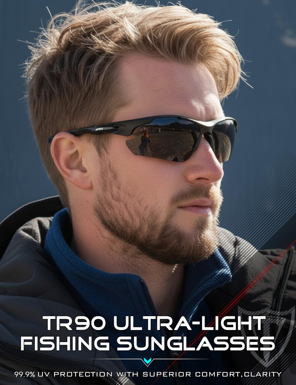 ATTCL sunglasses beside a ruler showing compact, ultra-light size