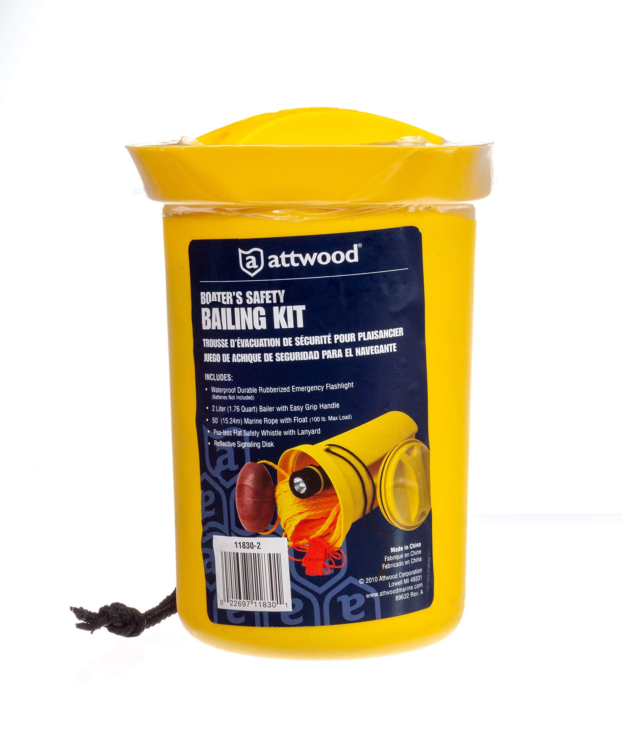 attwood 50-foot floating line and buoy displayed for easy throw and retrieval
