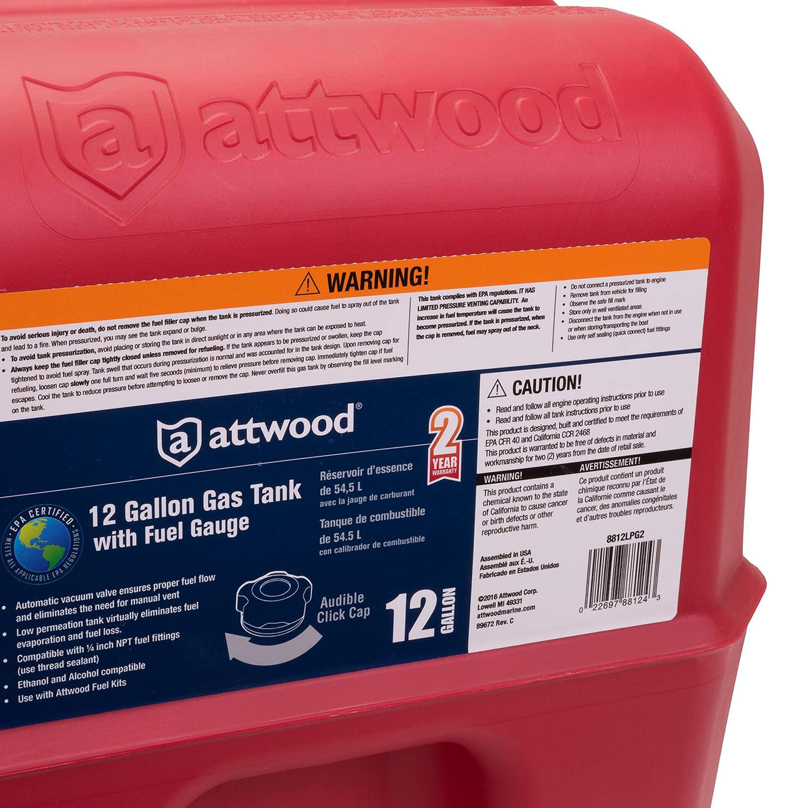 attwood close-up of integrated gauge for quick accurate fuel-level checks