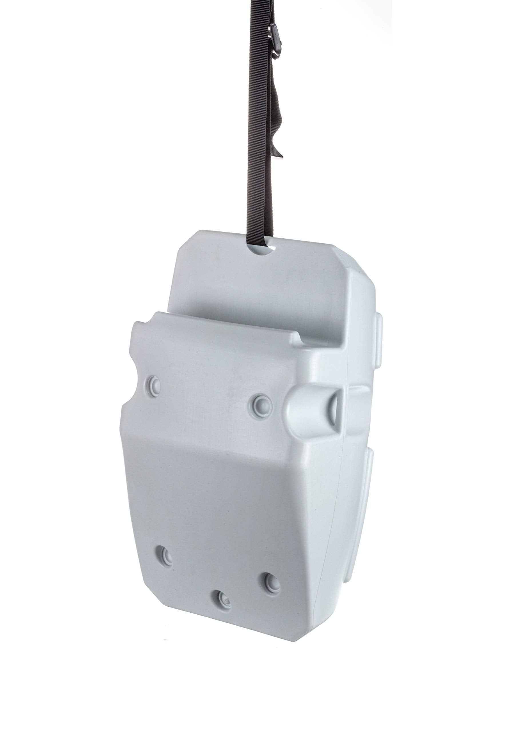 attwood mounted on pontoon rail with strap demonstrating secure attachment