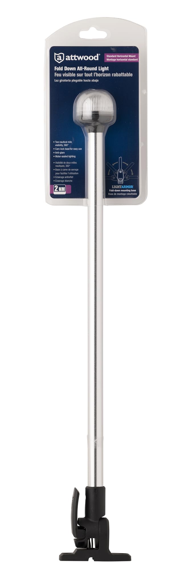 attwood light next to ruler on deck showing scale and easy storage benefit
