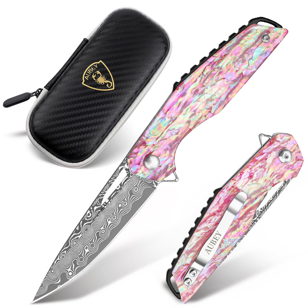 AUBEY detailed Damascus blade pattern for visual appeal and strength
