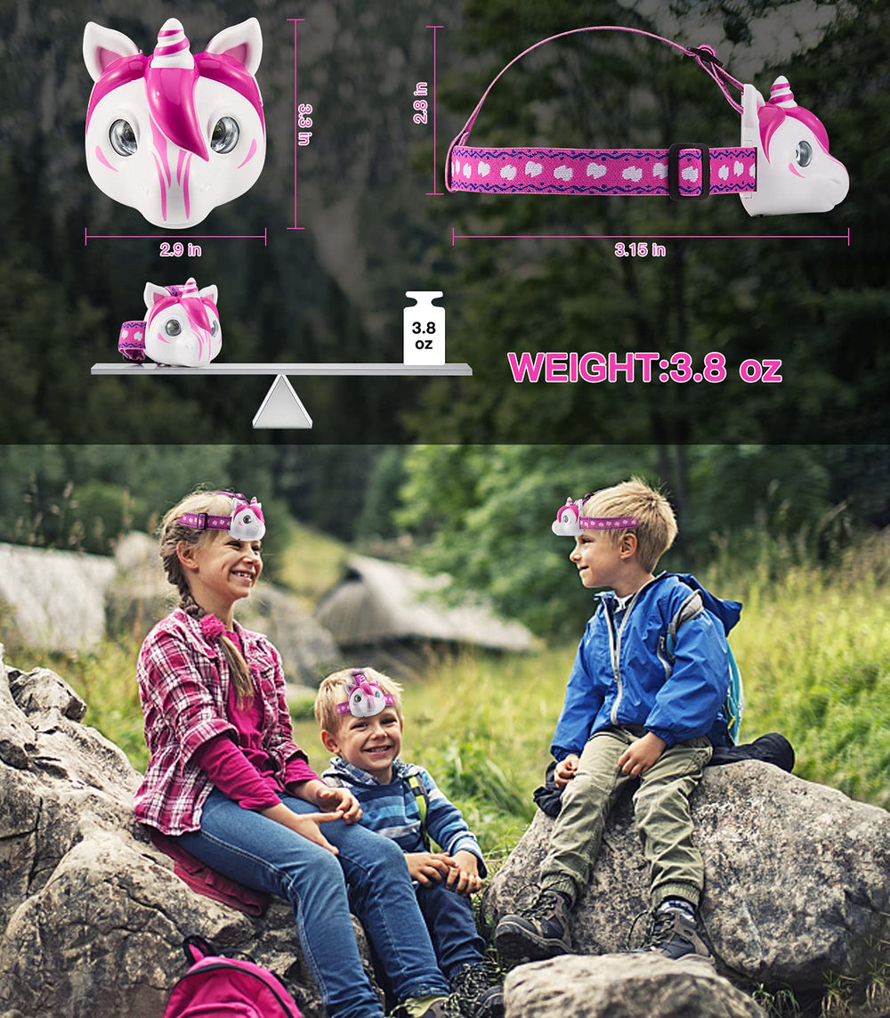 Aubllo unicorn headlamp beside a smartphone for size comparison and portability