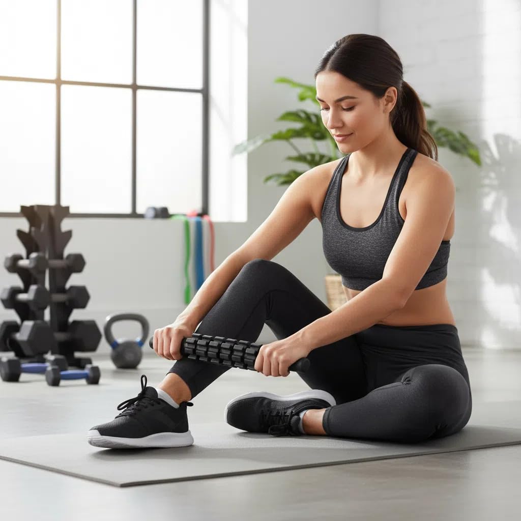 Aucuu kit in lifestyle gym scene supporting post-workout mobility