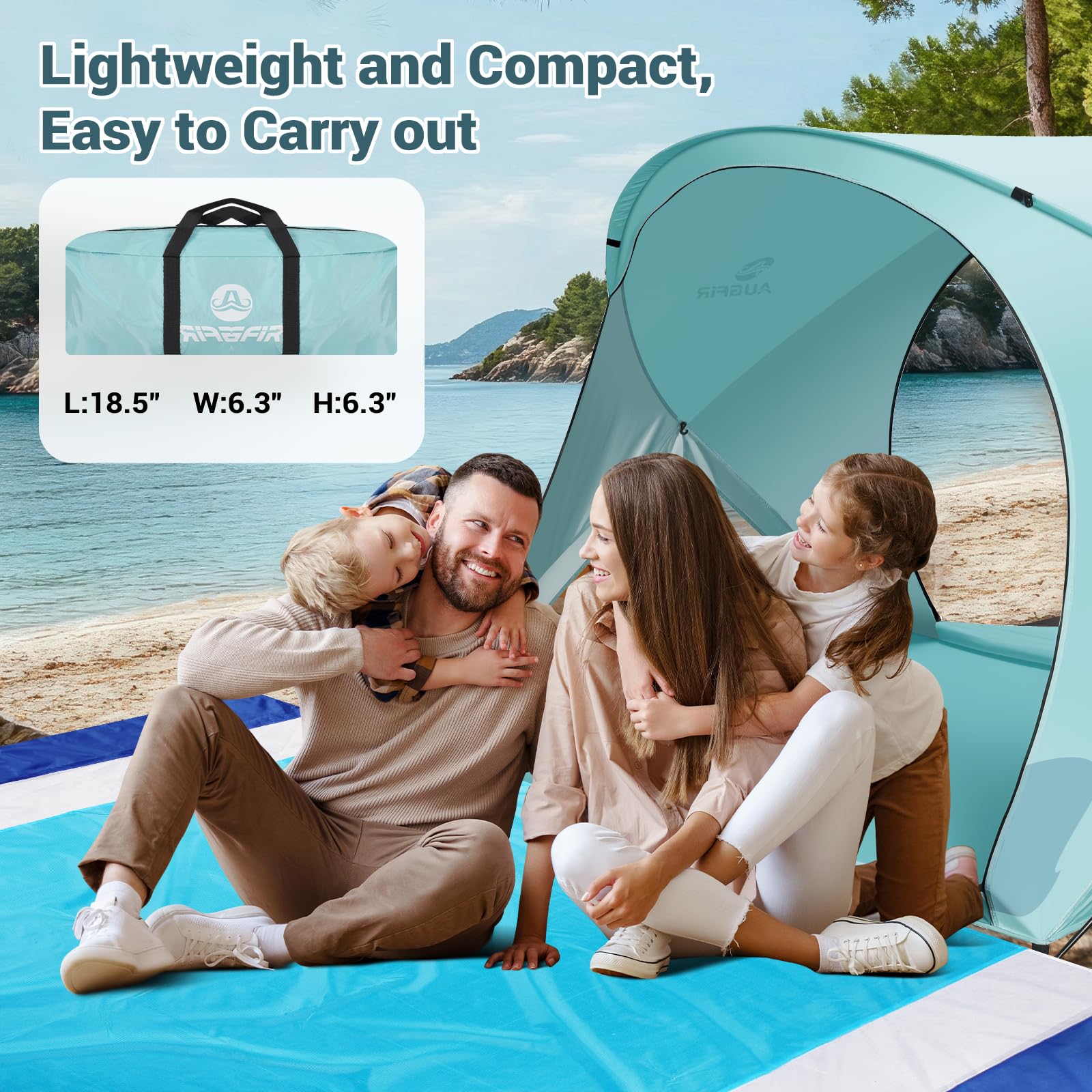 AugFir family enjoying shelter lifestyle showing comfortable shaded relaxation