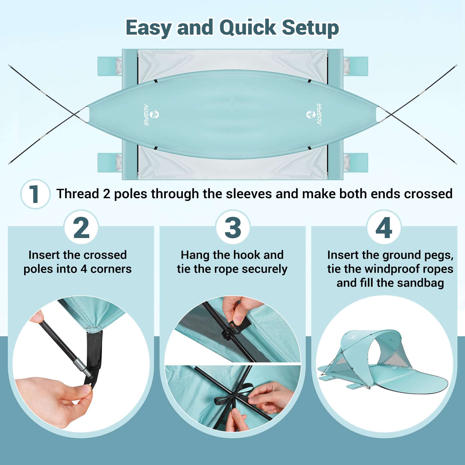 AugFir stakes and ropes anchoring setup demonstrating improved wind resistance