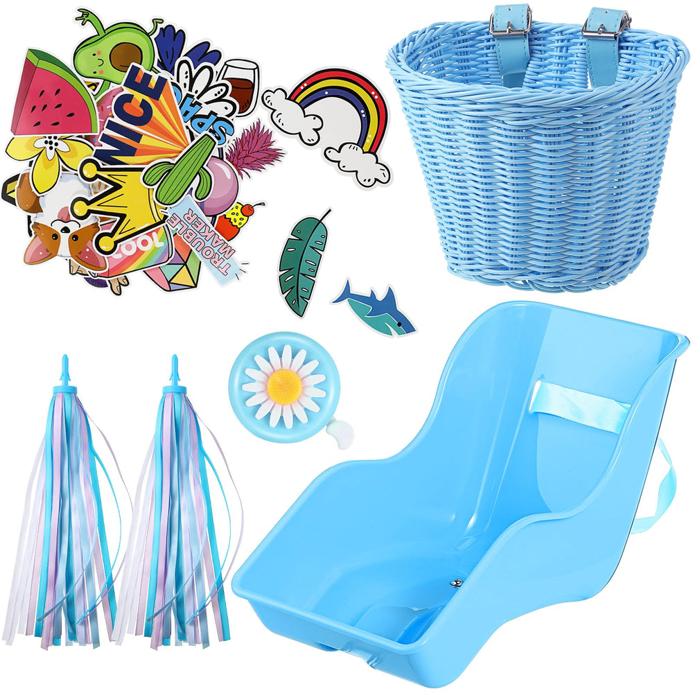 Aurelema doll bike seat front view showing secure straps and colorful stickers for playful carry