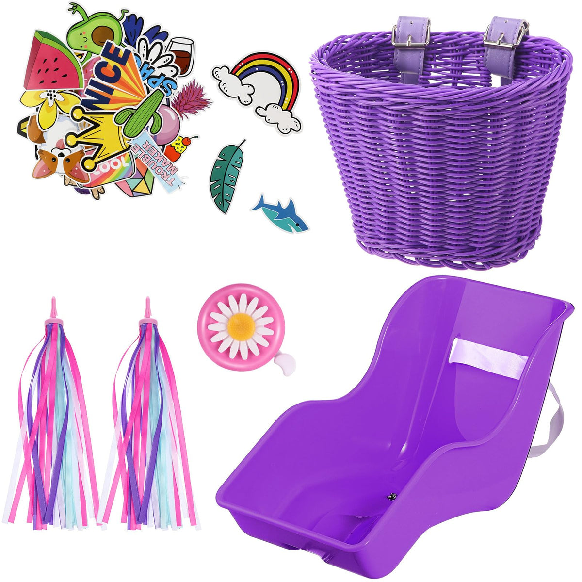 Aurelema front view of full accessory kit showing components and playful purple color