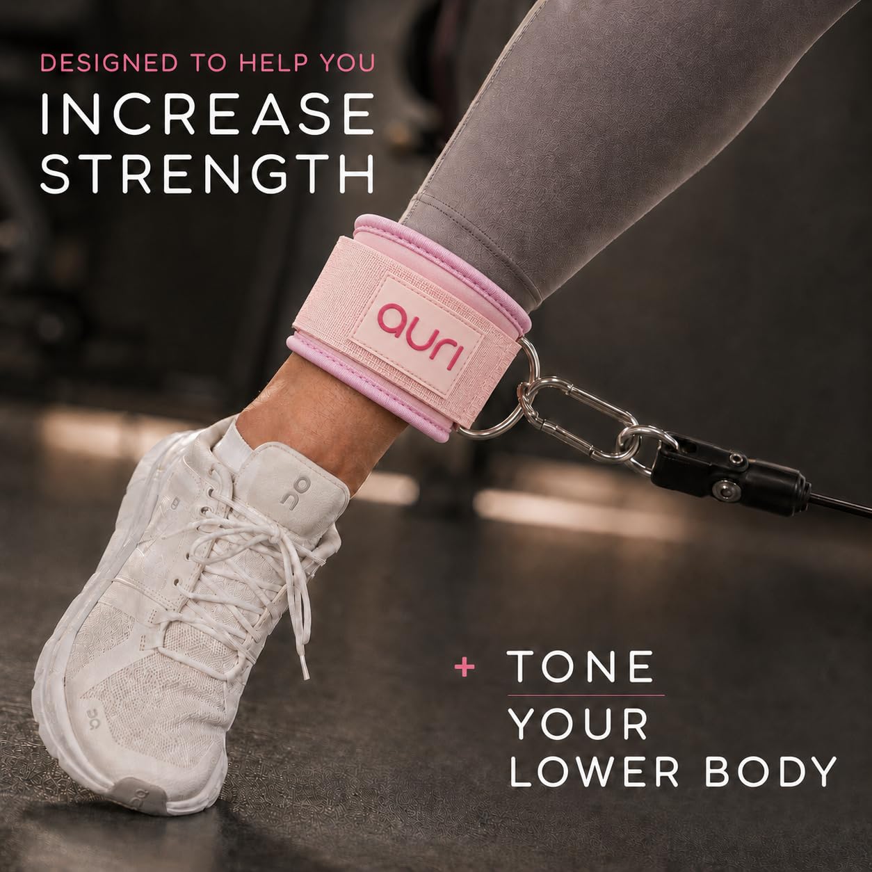 Auri Fit strap worn on ankle for scale and fit clarity, aiding sizing choice