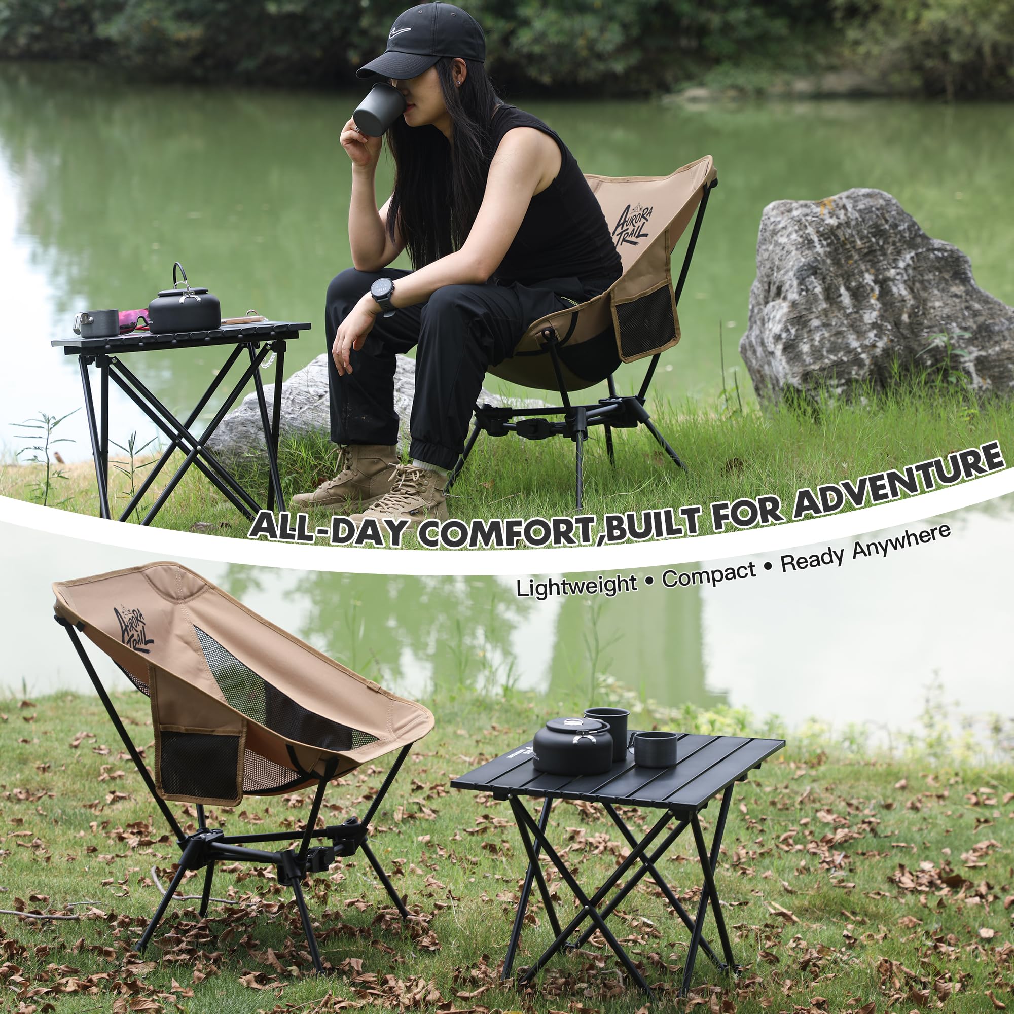 AuroraTrail carry bag with chair and straps, organized transport convenience