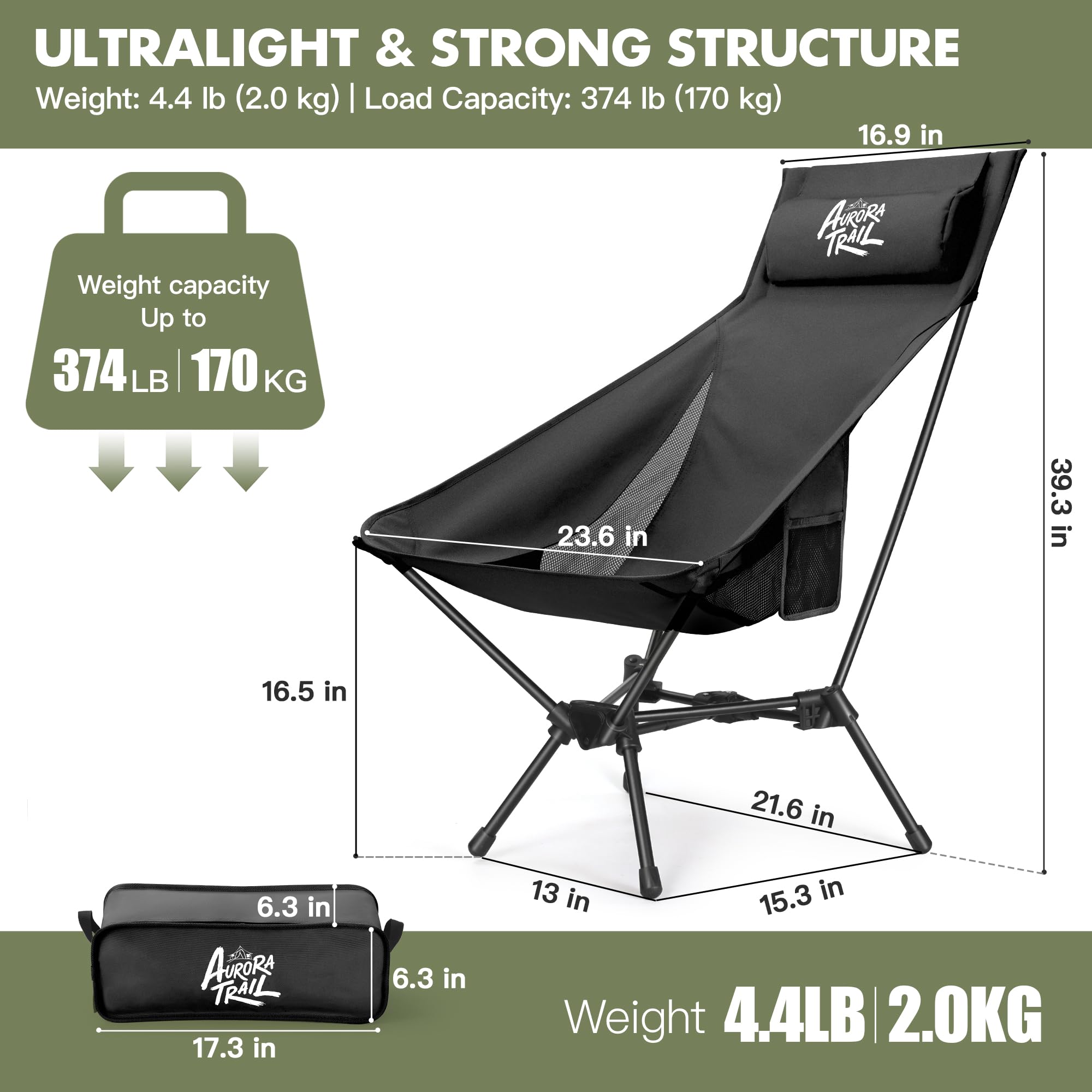 AuroraTrail folded inside carry bag for easy transport and compact storage
