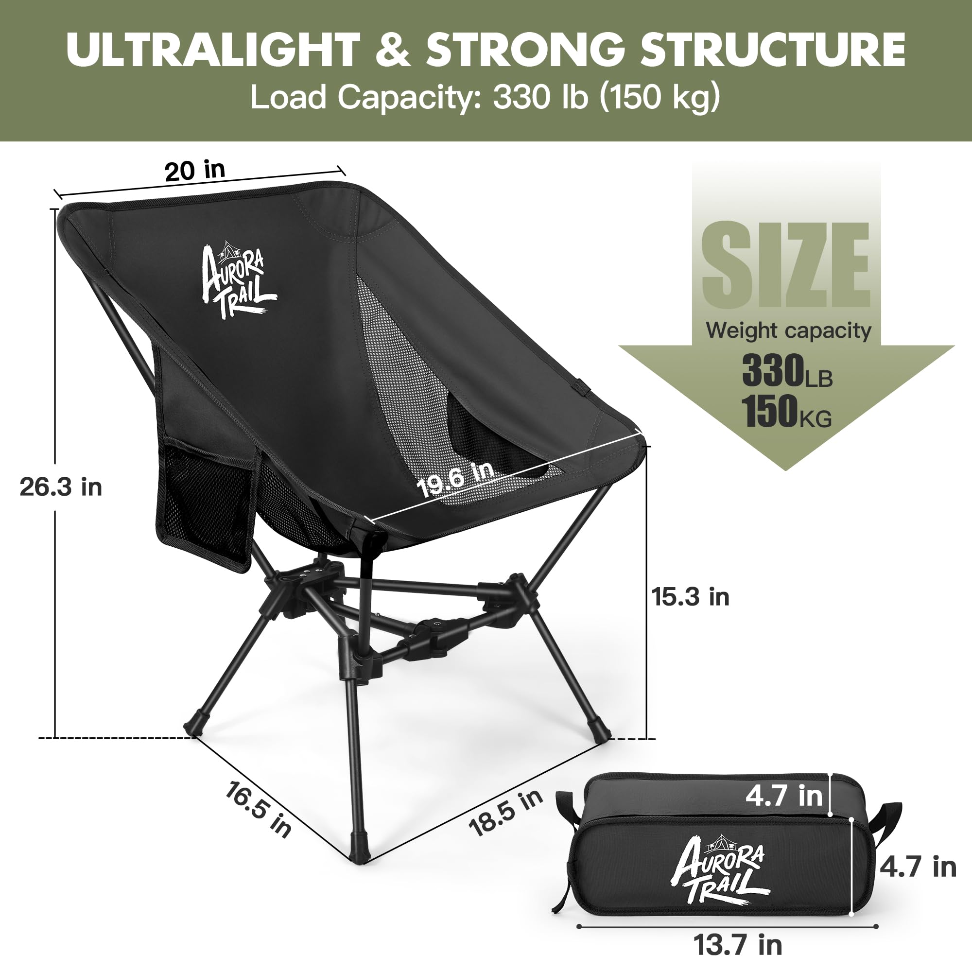 AuroraTrail unfolded front view showing stable sitting support