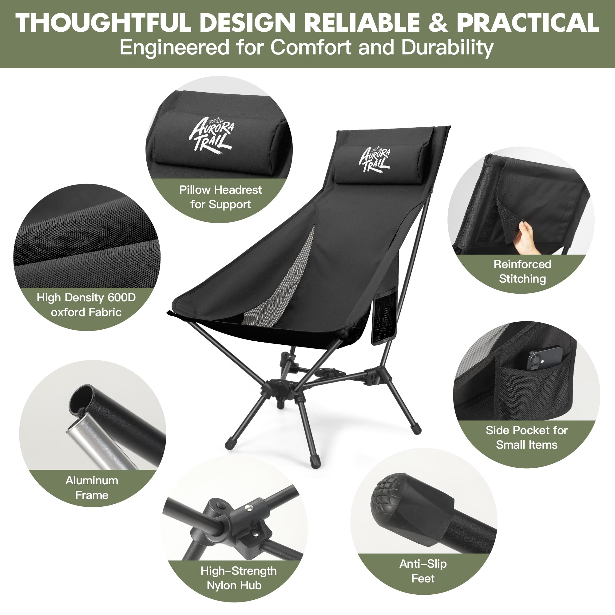 AuroraTrail removable head pillow detail providing adjustable neck comfort