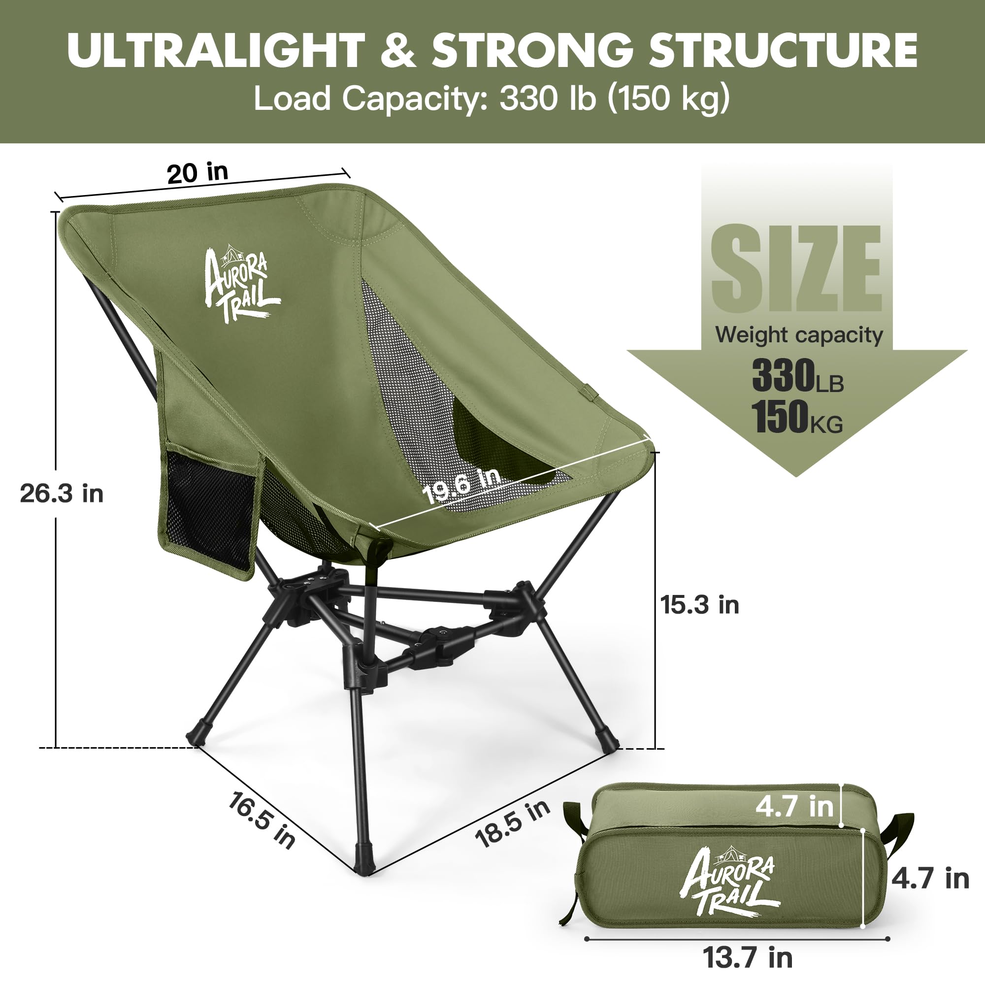 AuroraTrail unfolded seat front view offering stable support and comfortable posture