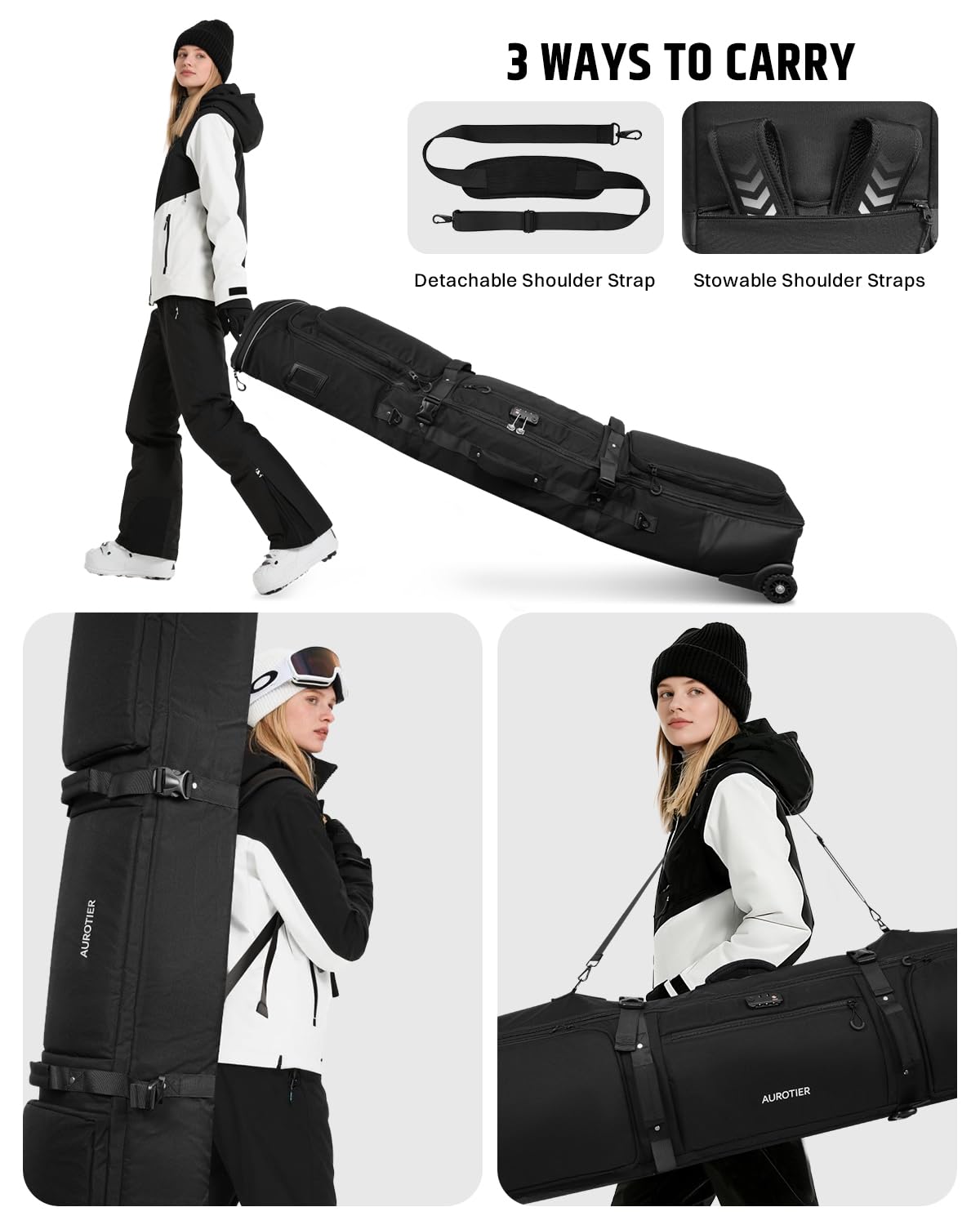 AUROTIER external zip pockets storing gloves and goggles for easy access
