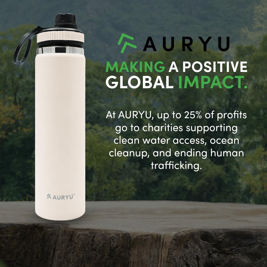 Auryu Oat bottle in outdoor setting showing travel-ready insulation and durability benefit