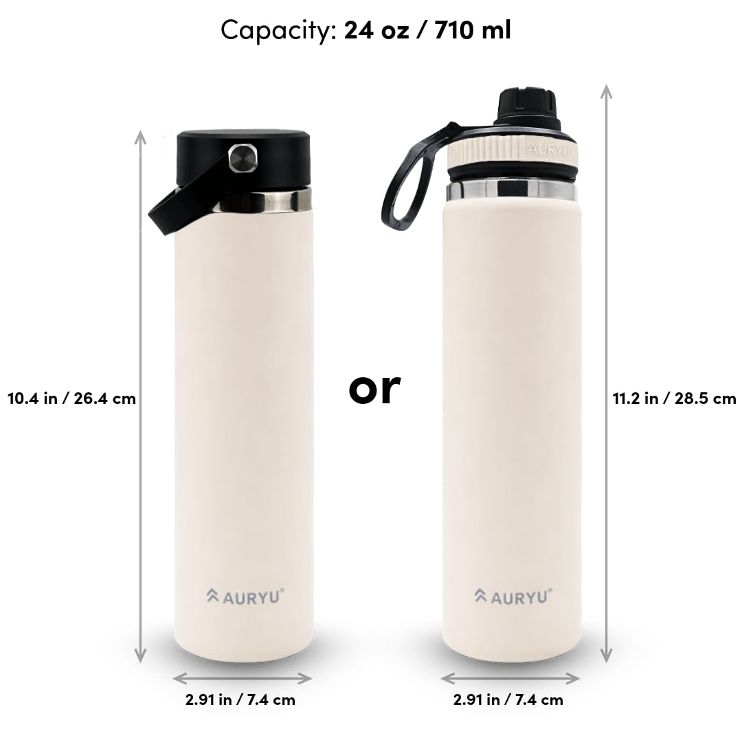 Auryu Oat spout lid in hand illustrating quick-sip convenience and leakproof benefit