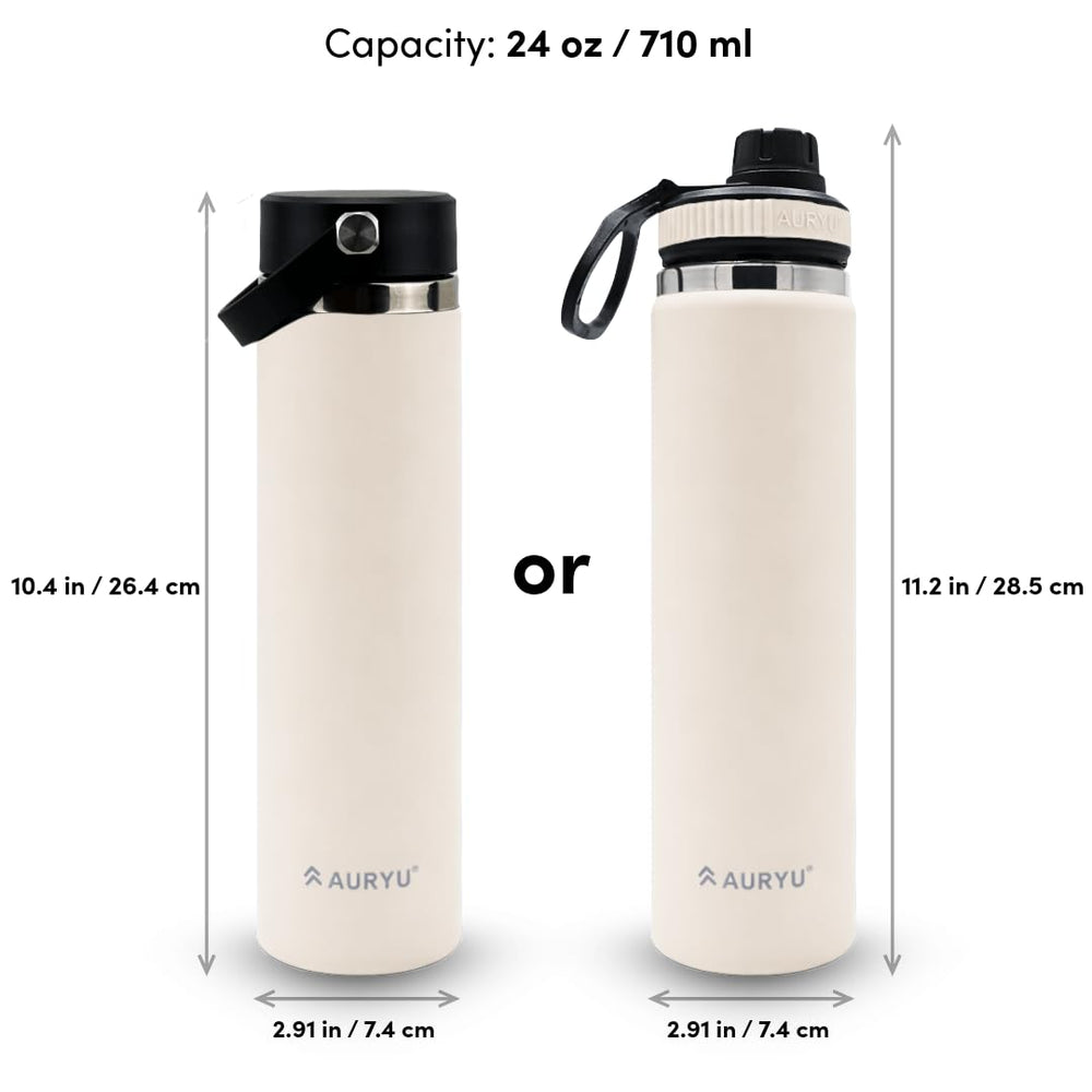 Auryu Oat spout lid in hand illustrating quick-sip convenience and leakproof benefit