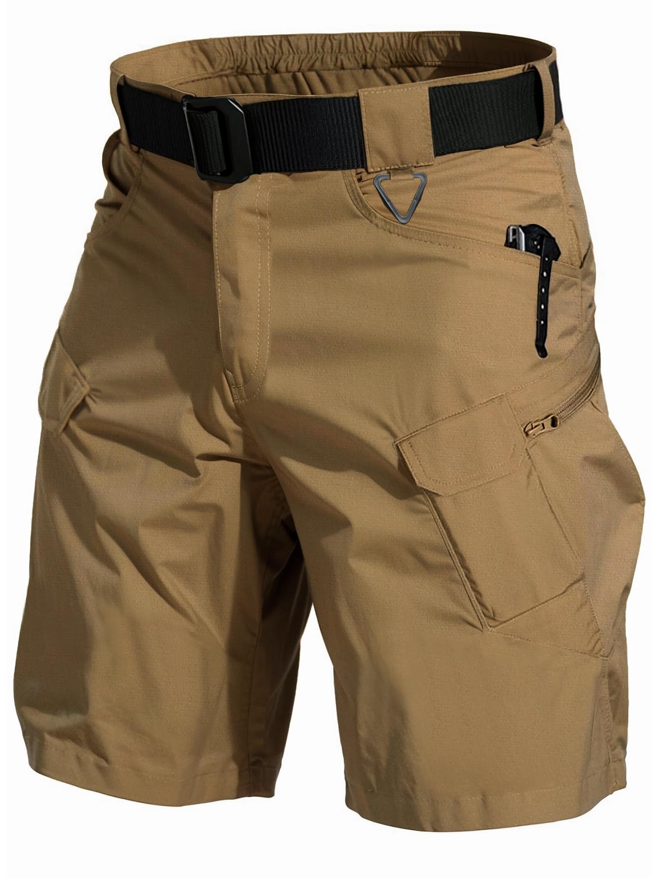 AUTIWITUA front view of brown shorts showing fit and pockets benefit mobility