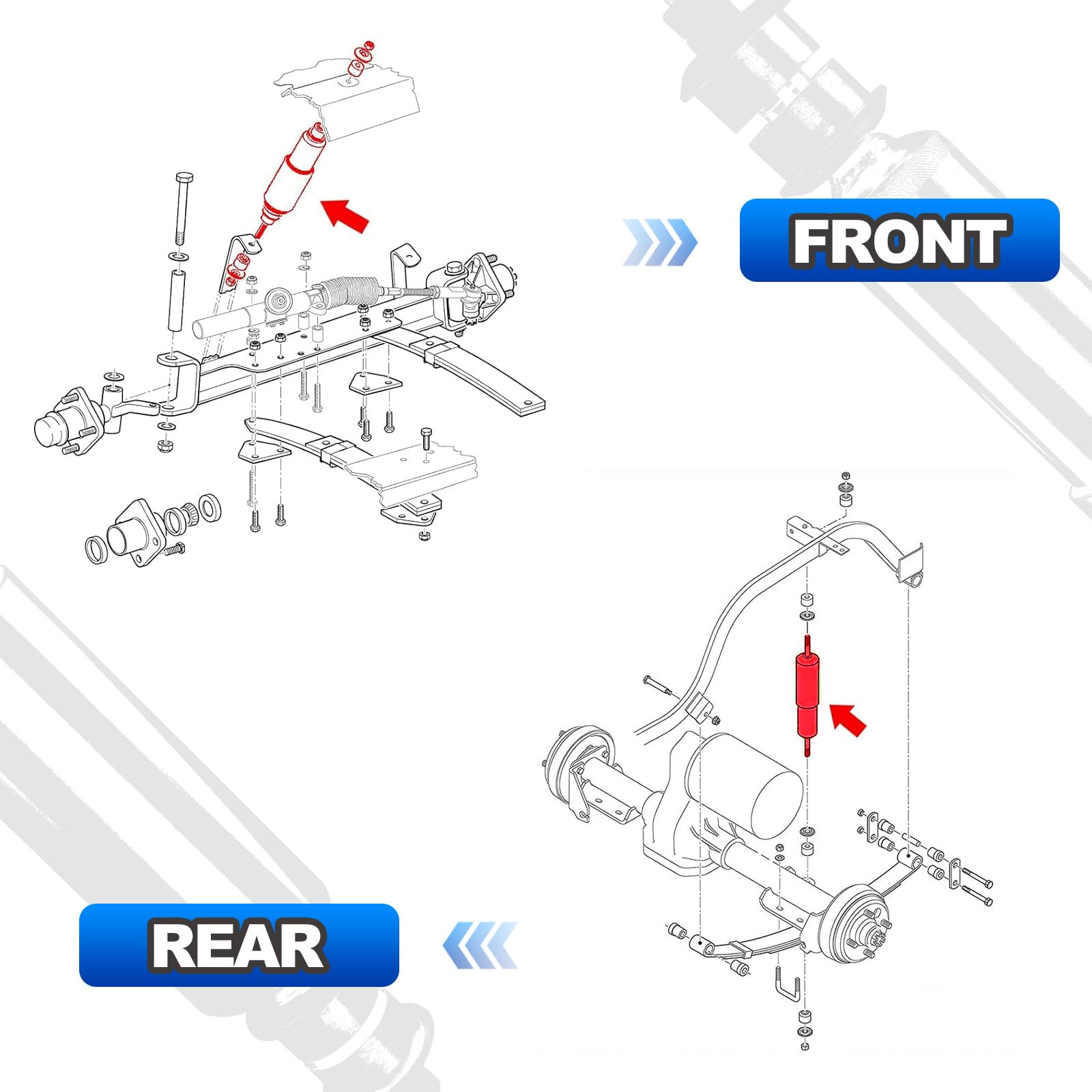 AUTOBABA rear shock installed on EZGO TXT rear axle enhancing load handling
