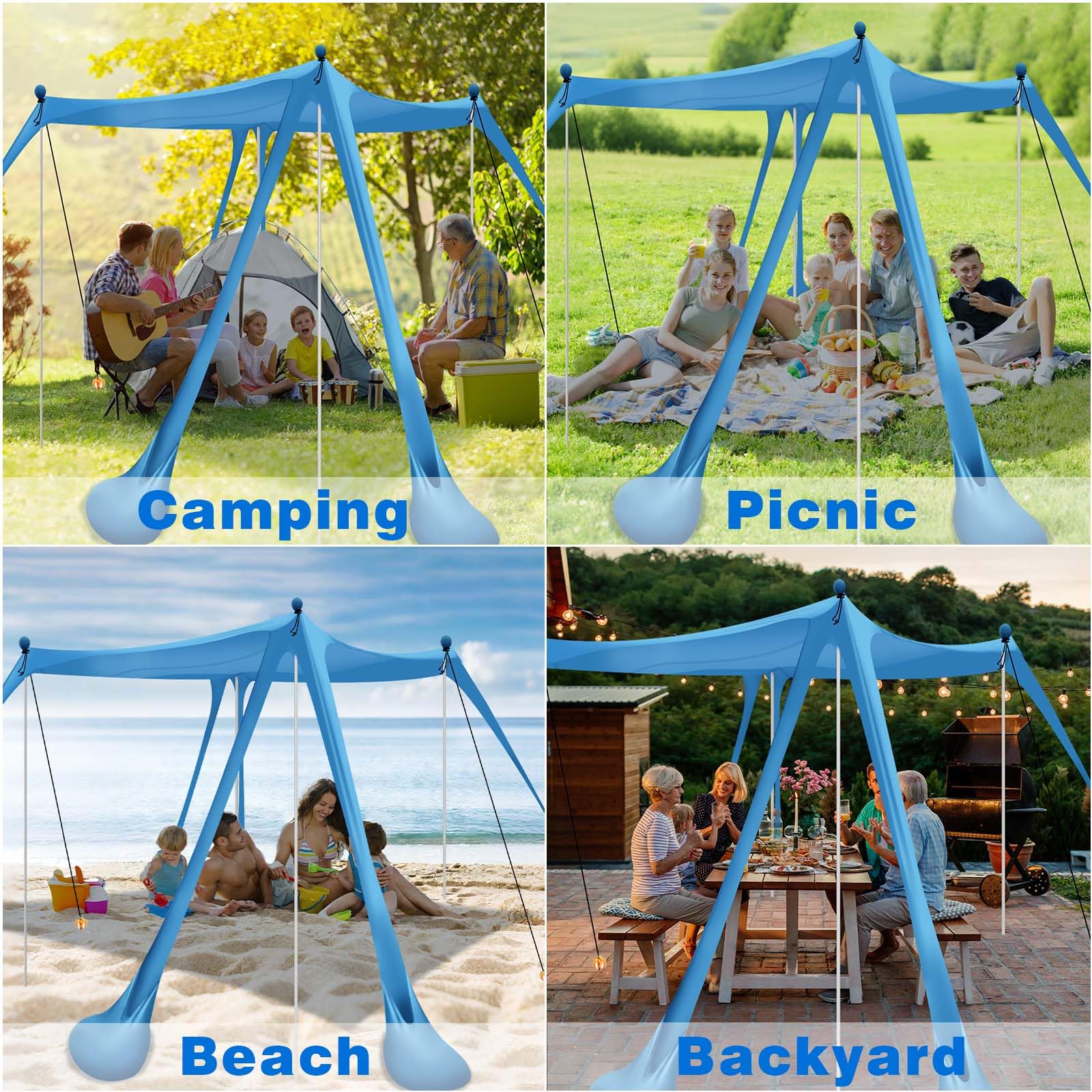 AUTSTA canopy on beach showing family shade and outdoor relaxation