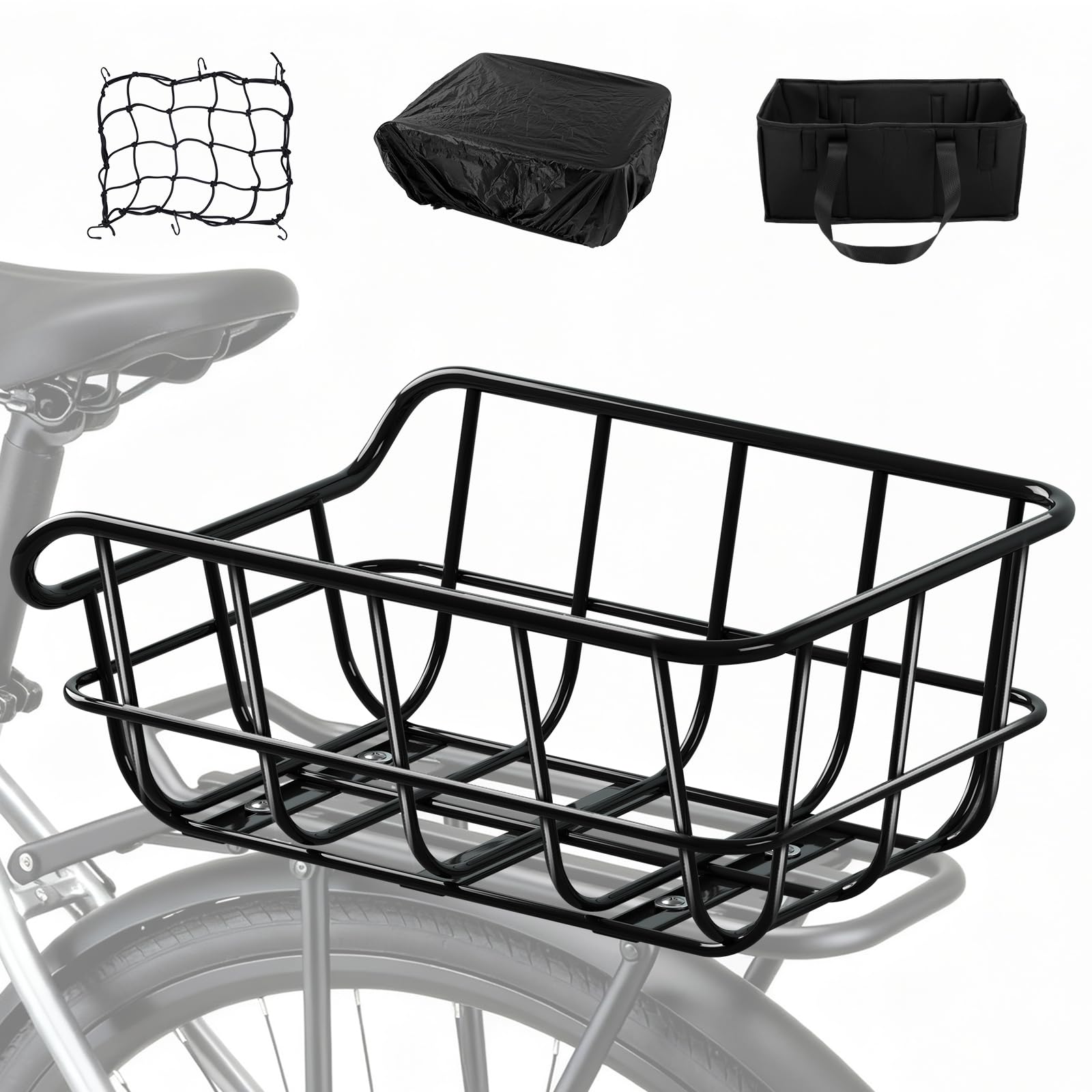 Auwey front view of rear basket showing sturdy frame and load capacity