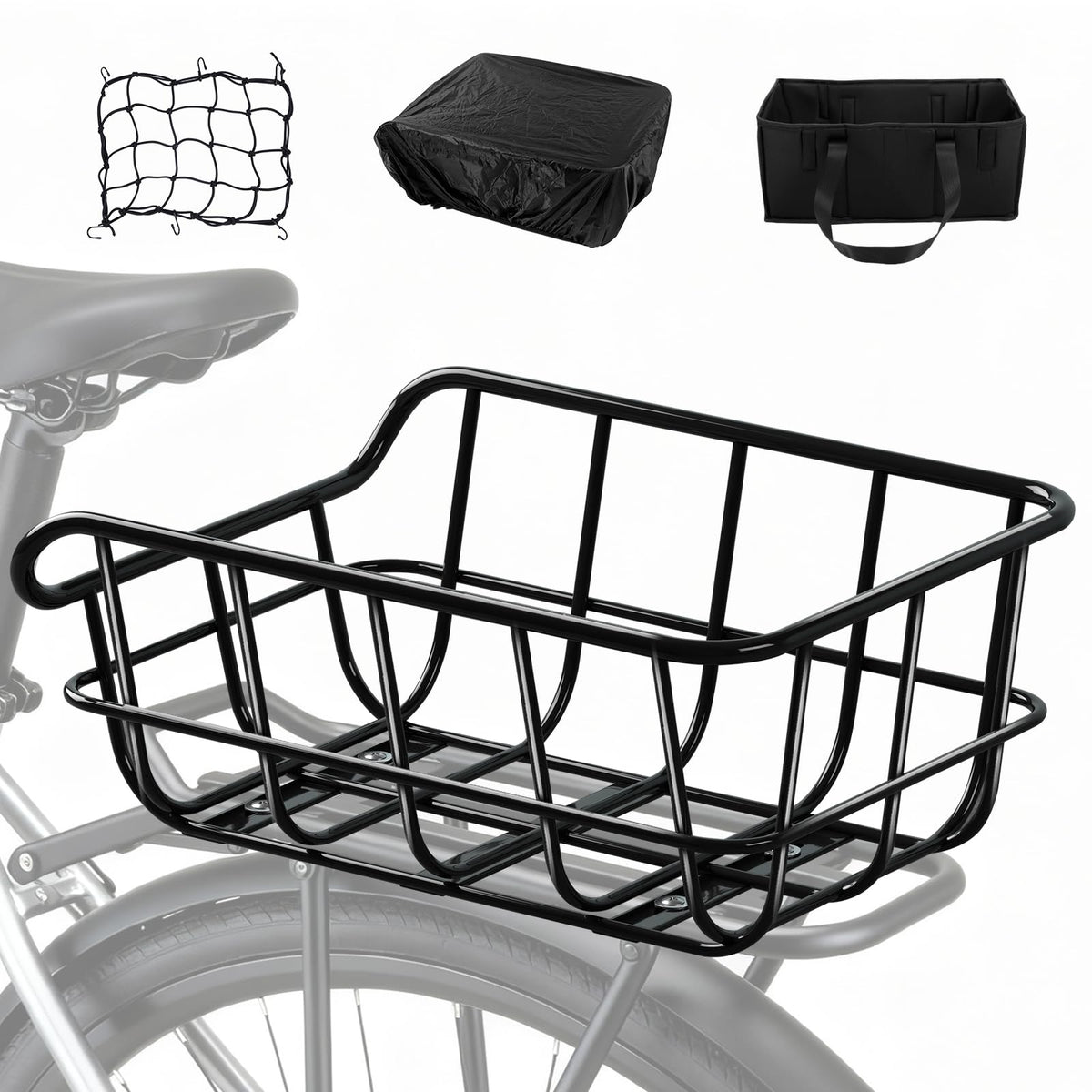 Auwey front view of rear basket showing sturdy frame and load capacity