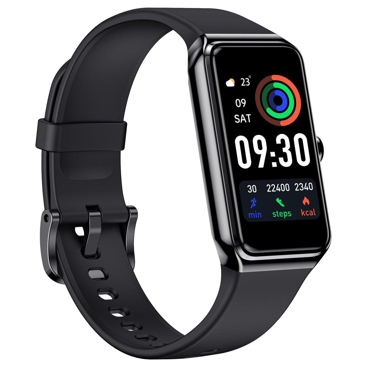 Auxiou front display showing time and health metrics for clear readability